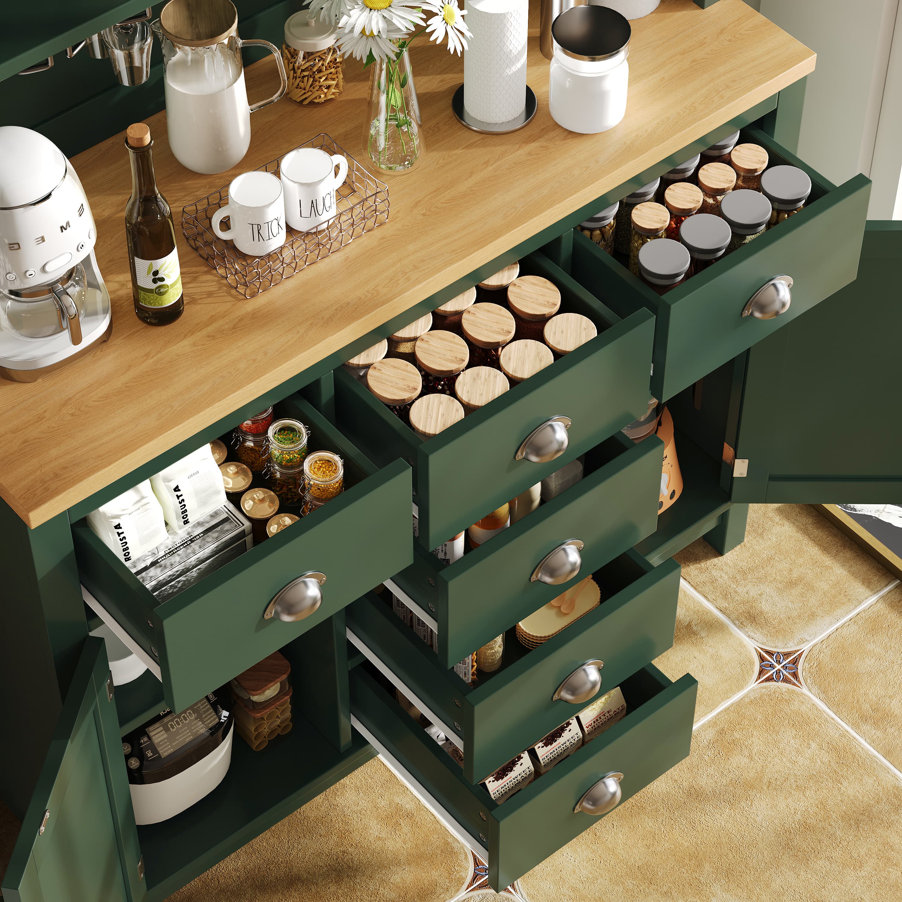 Elegant Storage: Farmhouse Sideboard with LED & Drink Holders - image 2