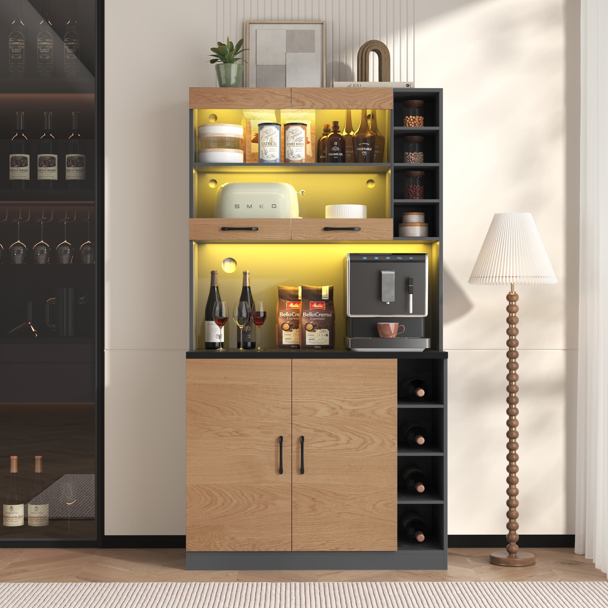 Freestanding Pantry Cupboard with Ambient LED Lighting
