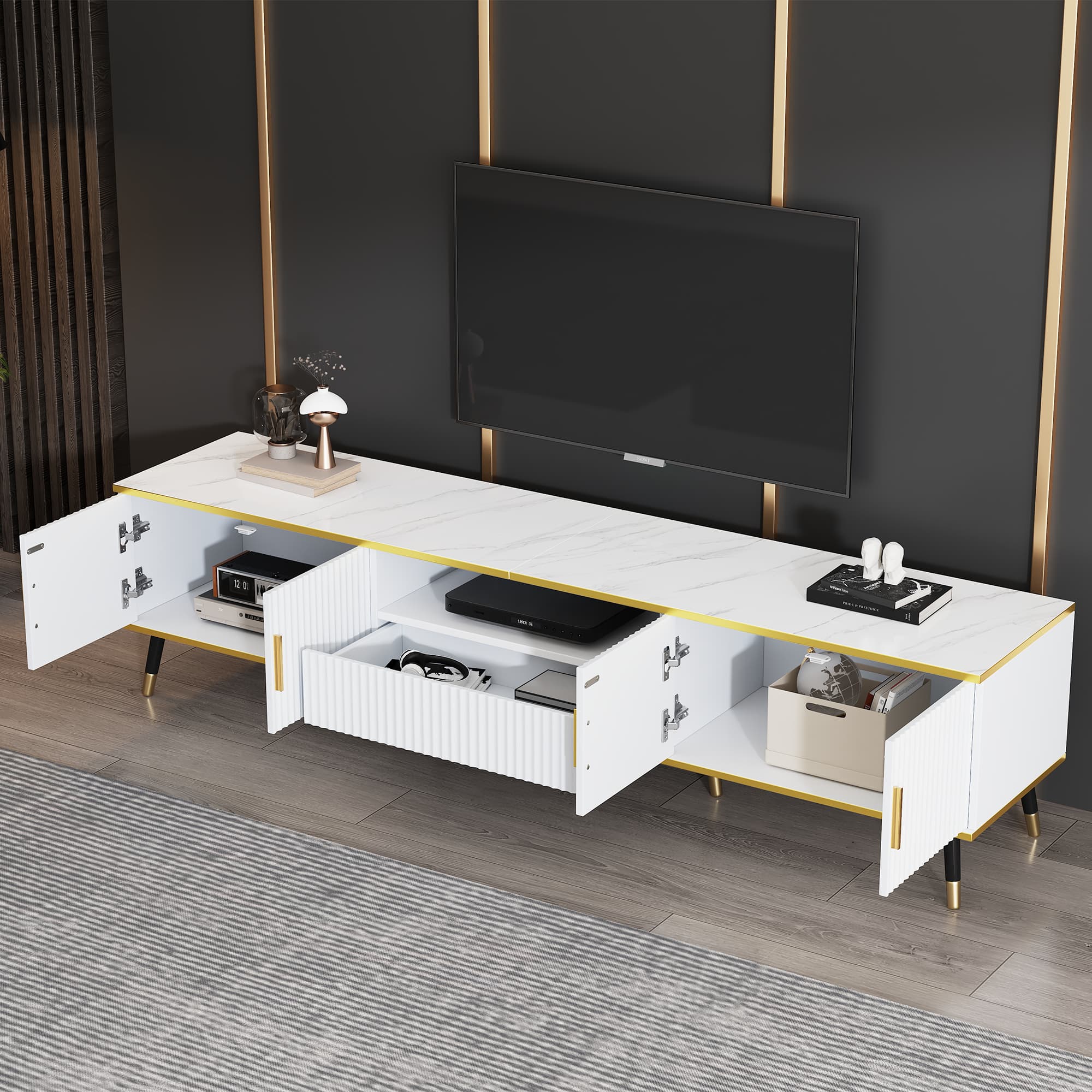 Elegant Marble-Effect TV Stand for Screens up to 90 Inches - image 2