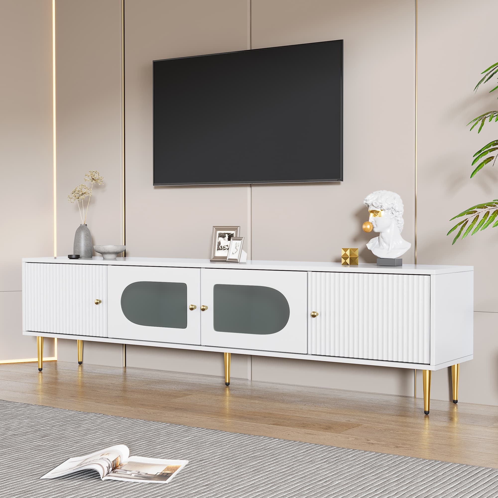 Sleek White TV Stand with Storage for TVs up to 70 Inches - image 4