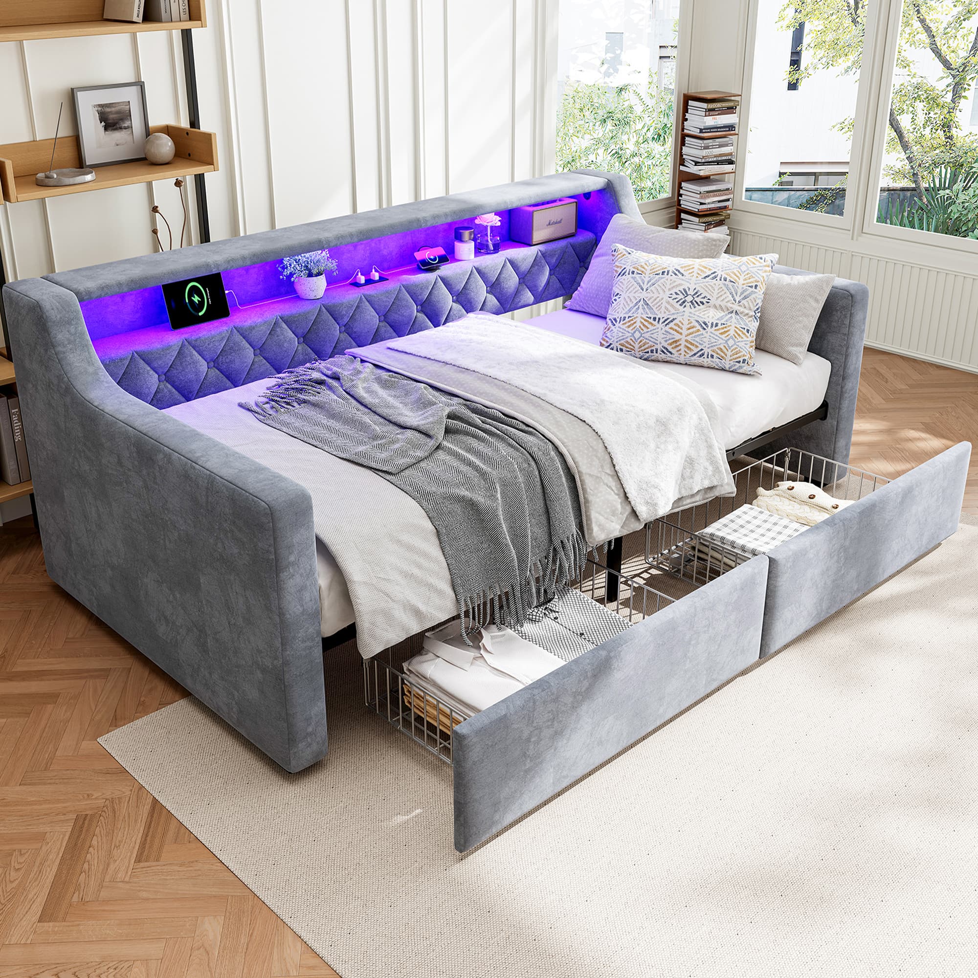 Transform Your Space with this Grey Velvet 3FT Daybed - Grey
