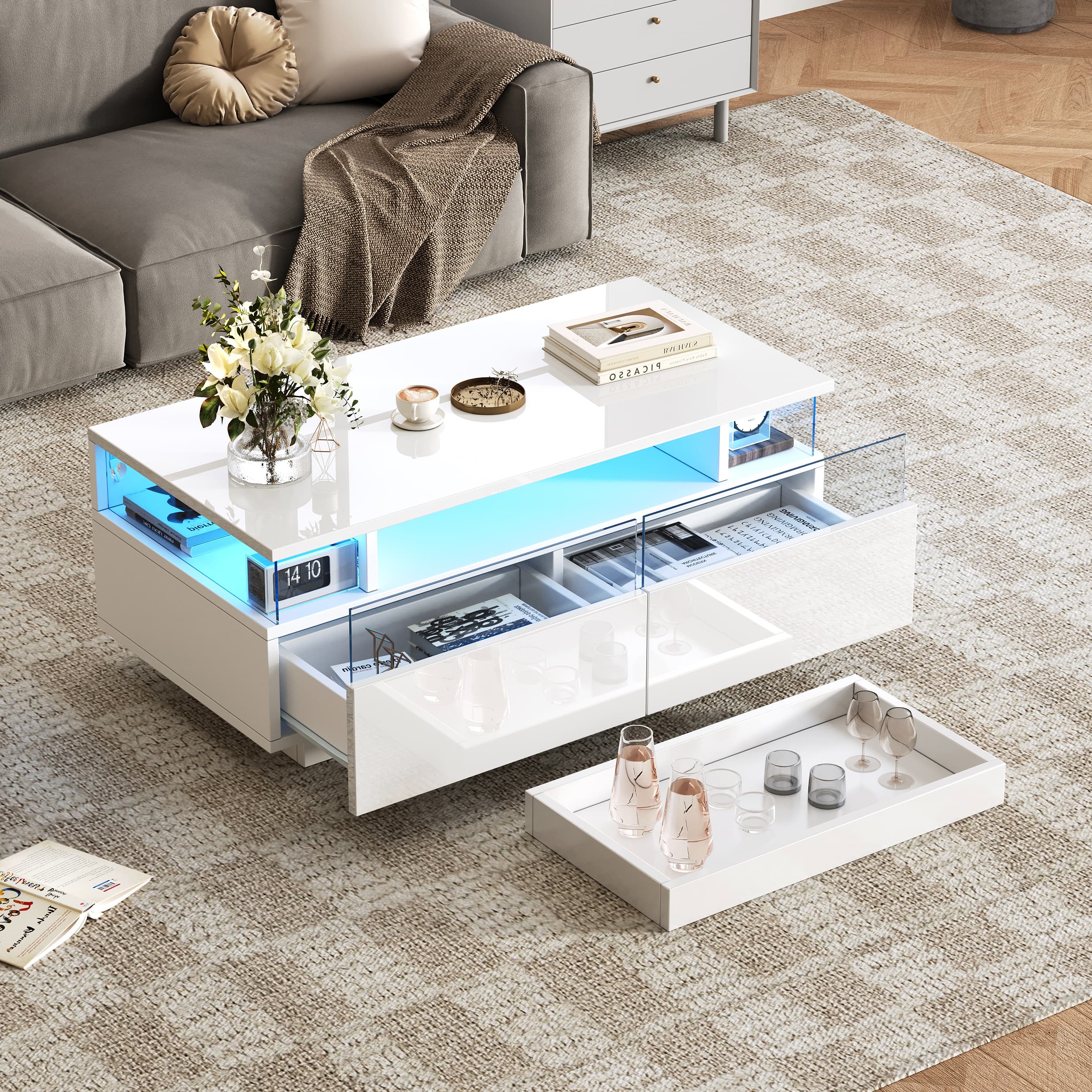 Modern High Gloss Coffee Table with LED Lighting & 2 Drawers - image 1