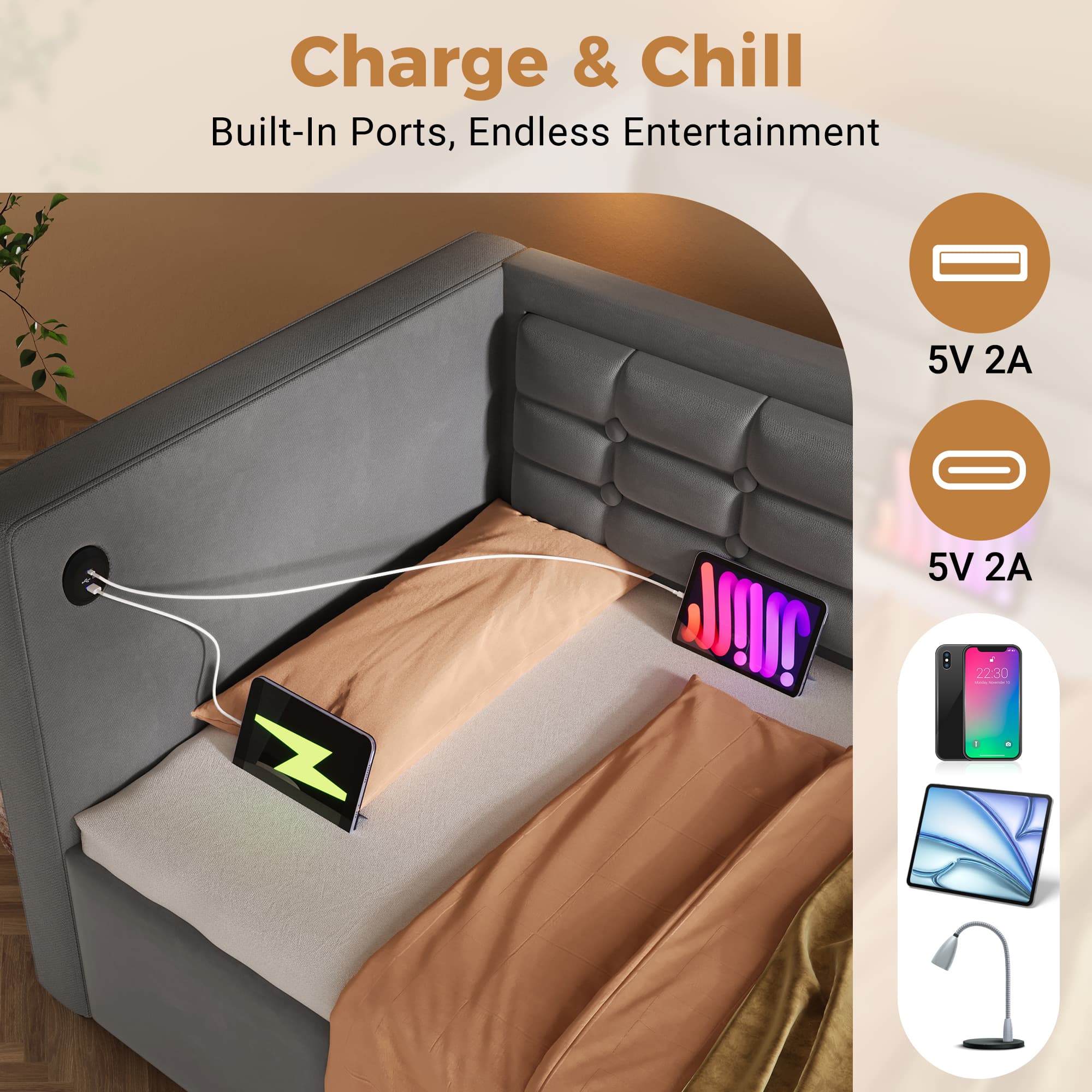 Smart Daybed with USB Charging & Hydraulic Storage | 3FT Single - image 3