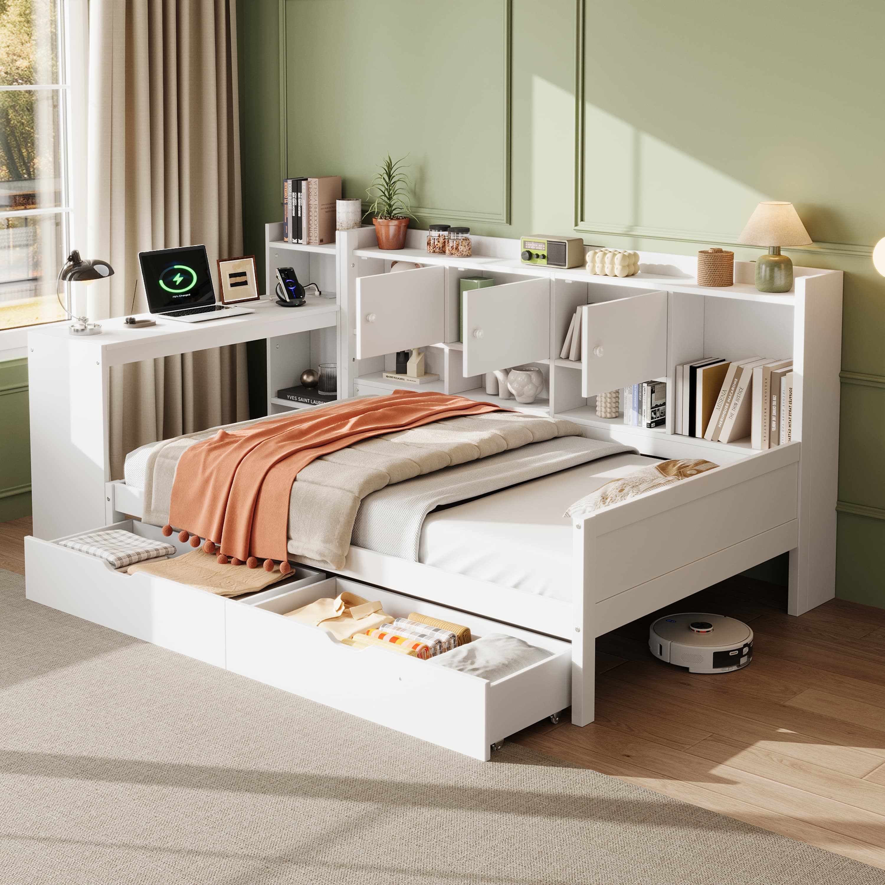 The Ultimate Space-Saving Daybed for Study, Sleep & Storage - White