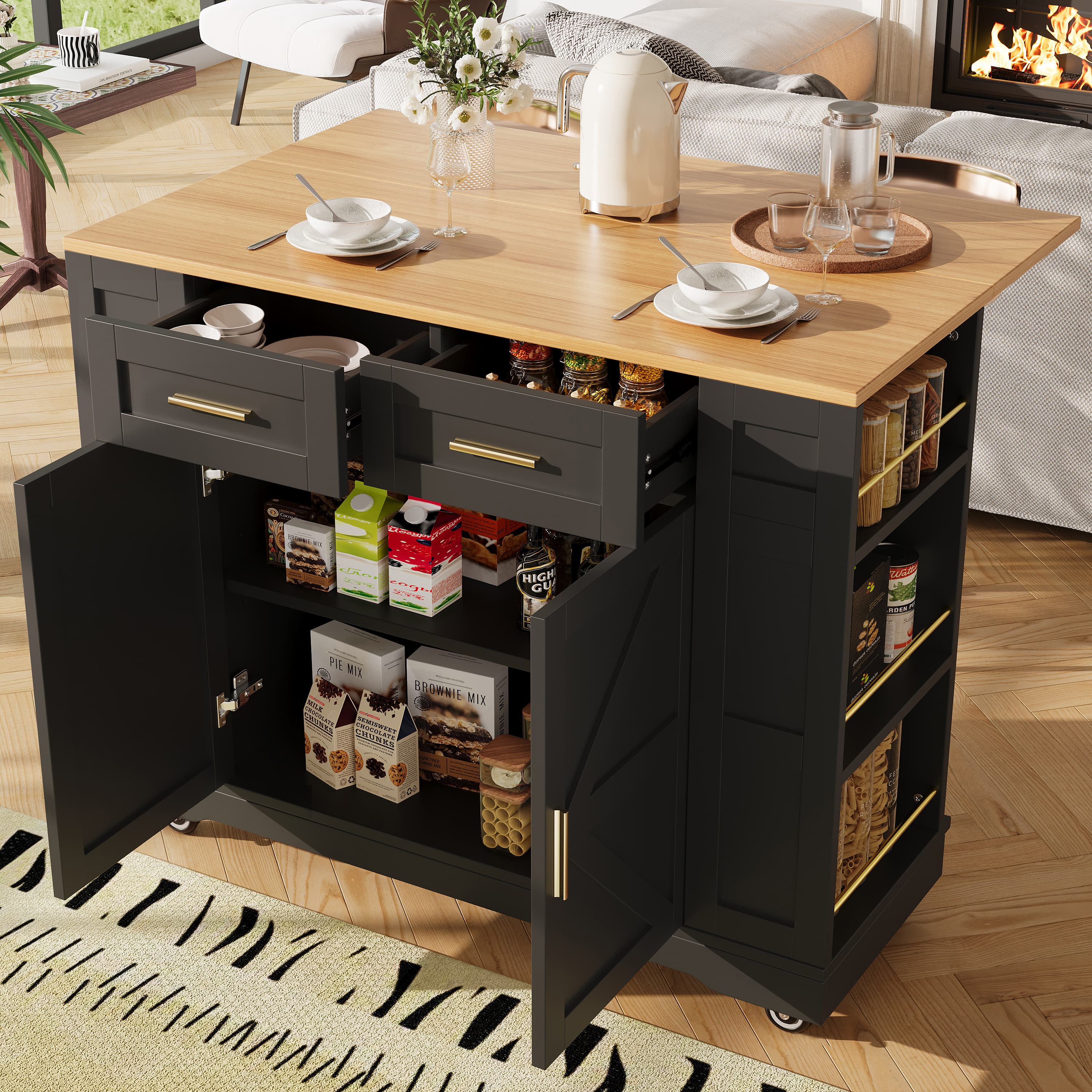Mobile Kitchen Island with Expandable Breakfast Bar - image 4