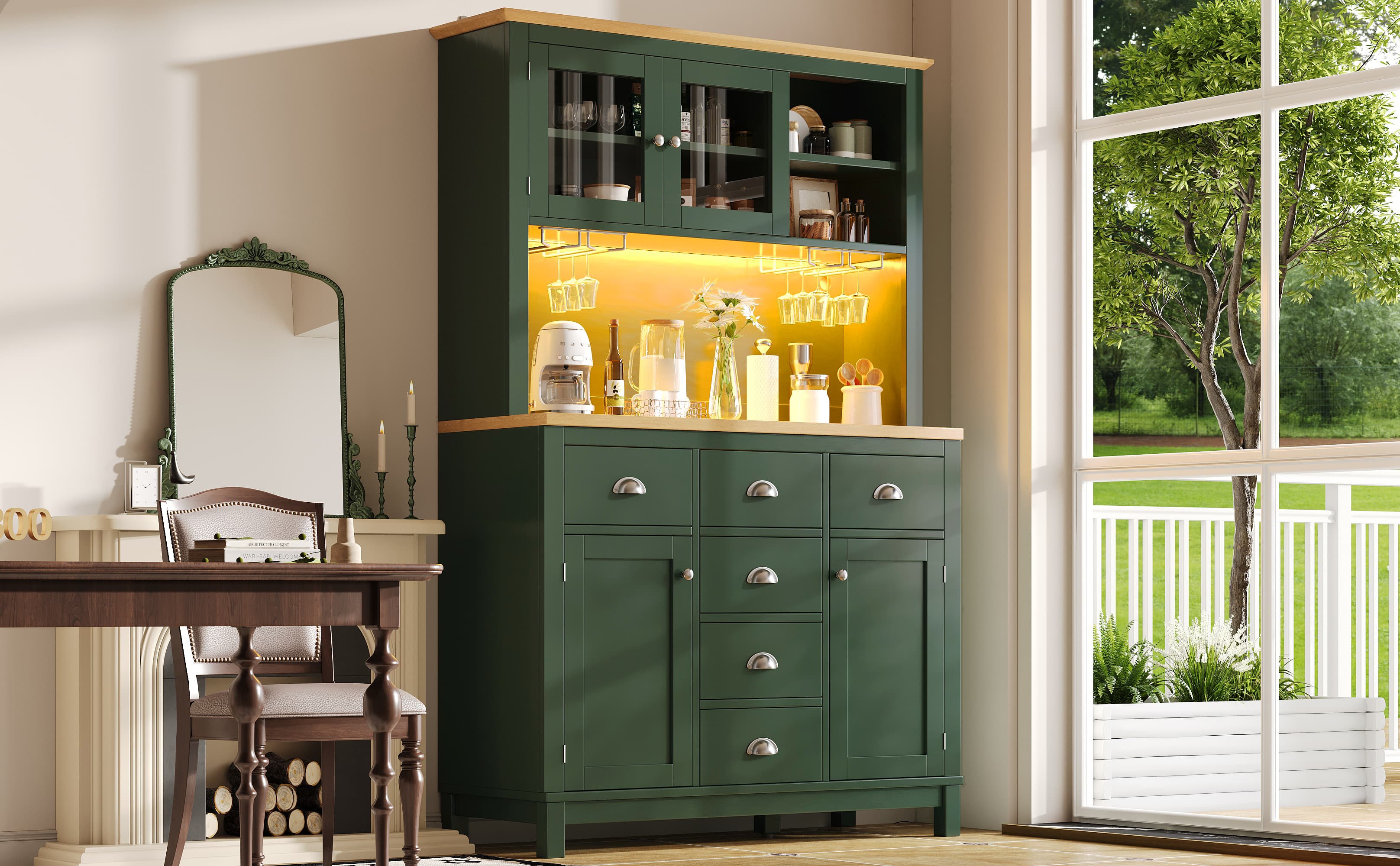 Elegant Storage: Farmhouse Sideboard with LED & Drink Holders - image 1
