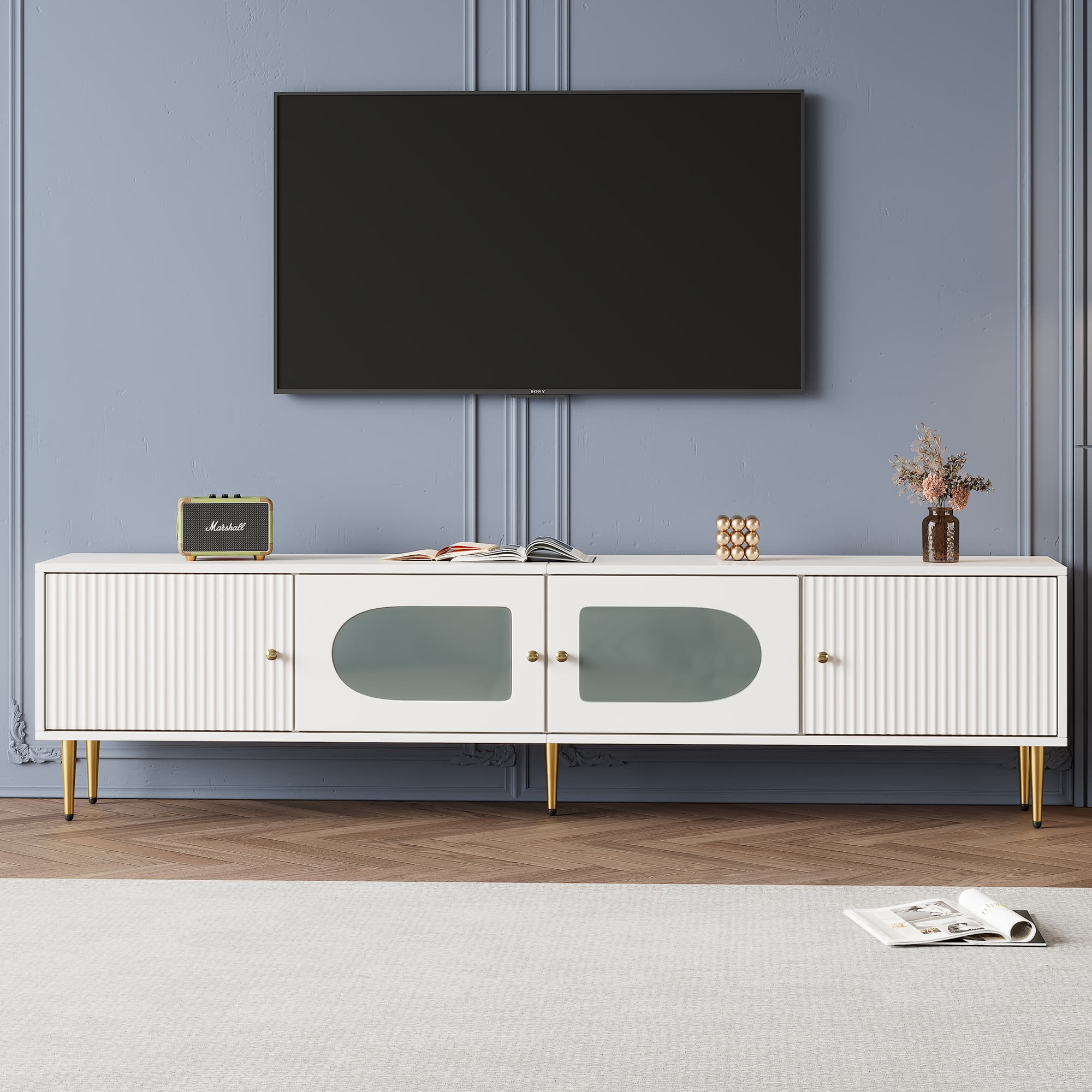 Sleek White TV Stand with Storage for TVs up to 70 Inches - image 3