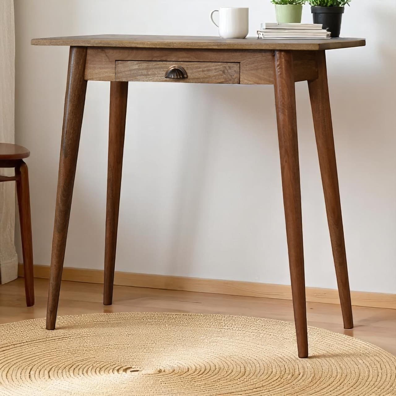 Effortless Solid Mango Wood Nordic Writing Desk - Brown
