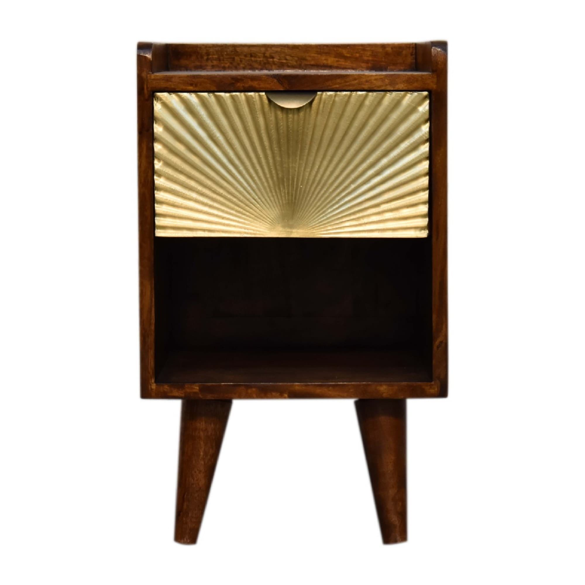 Handcrafted Solid Mango Wood Bedside Table with Gold Detail - image 3