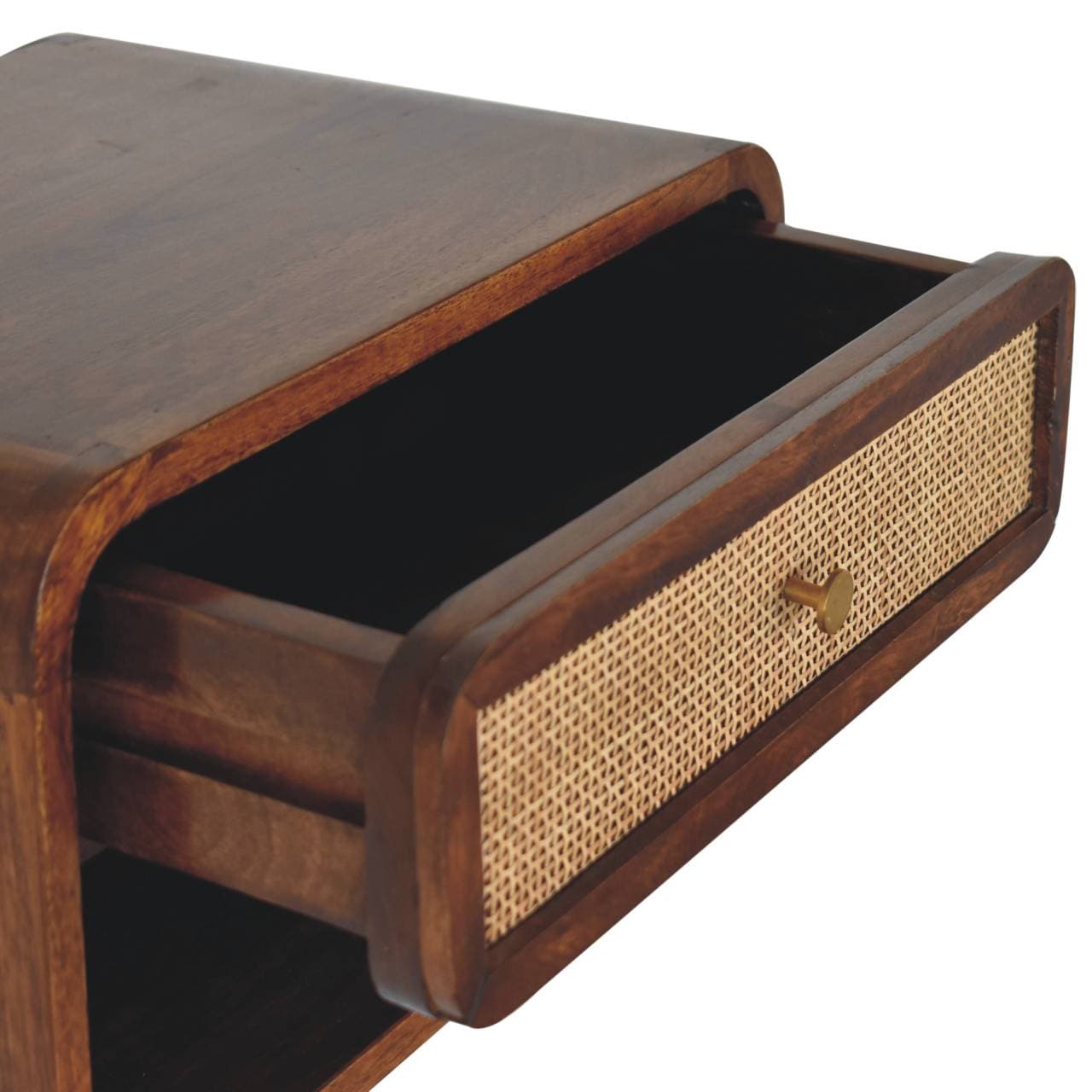 Floating Solid Wood Bedside Table with Woven Drawer - image 3