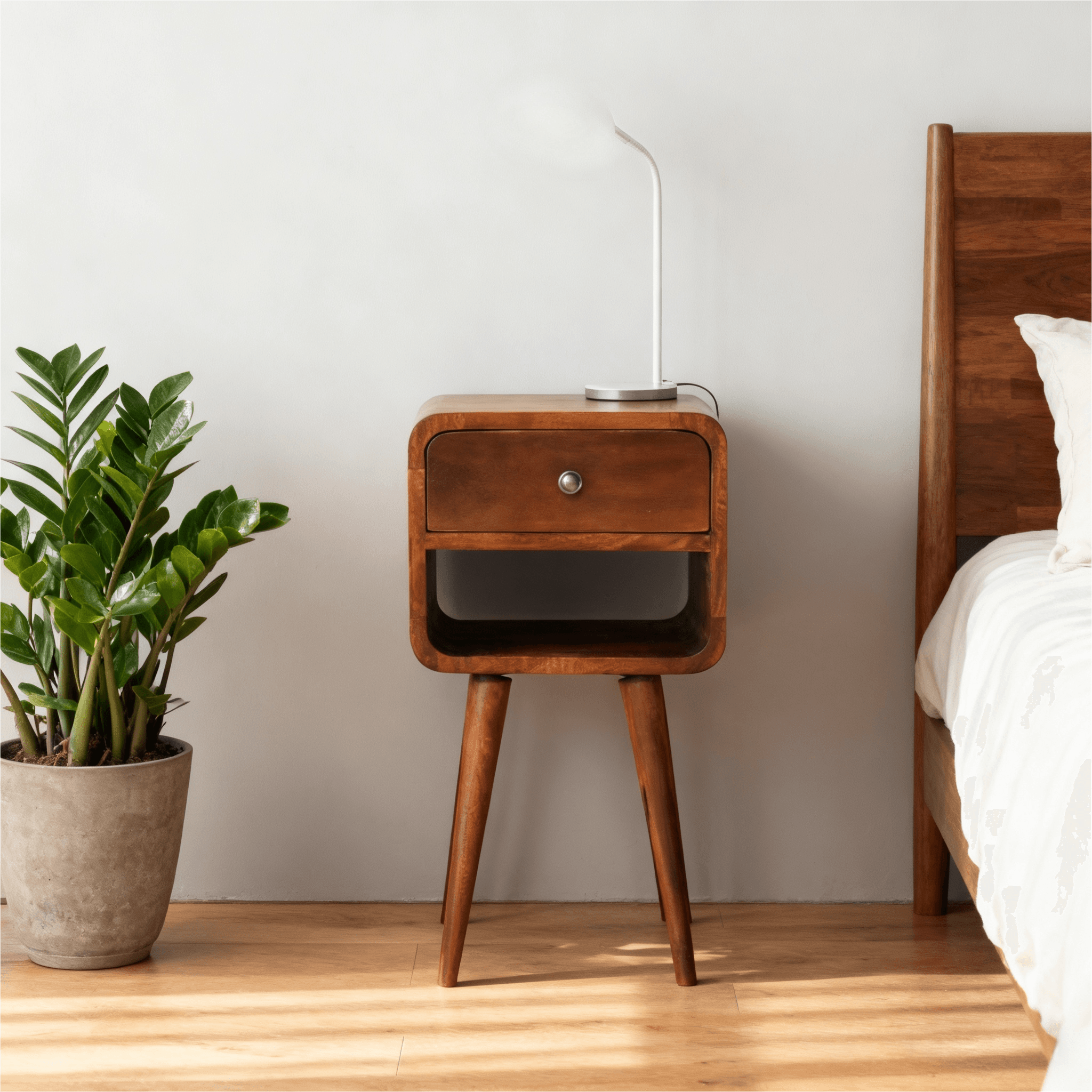 Handcrafted Solid Mango Wood Bedside Table in Rich Chestnut - image 3