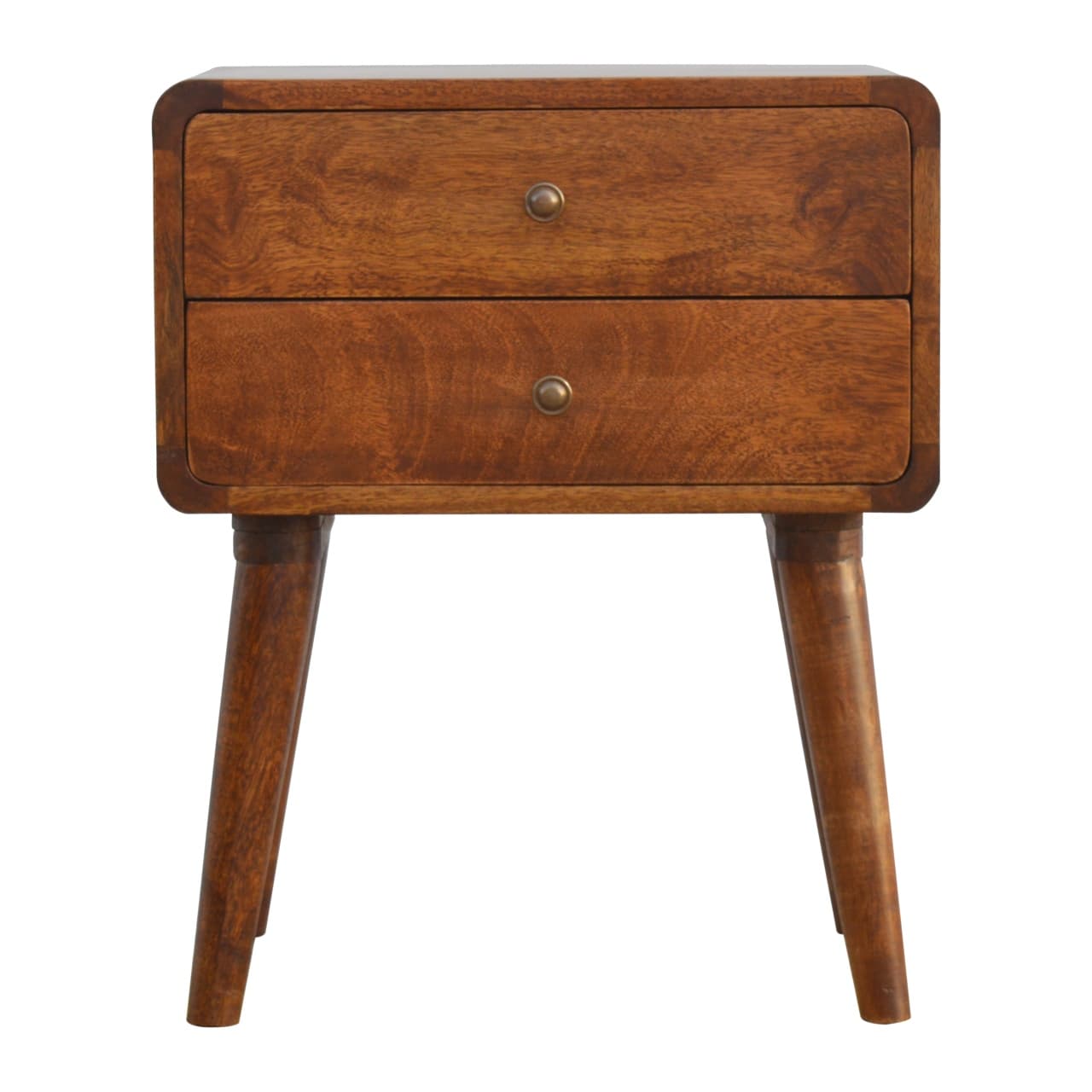Handcrafted Solid Wood Curved Bedside Table in Dark Chestnut - image 2