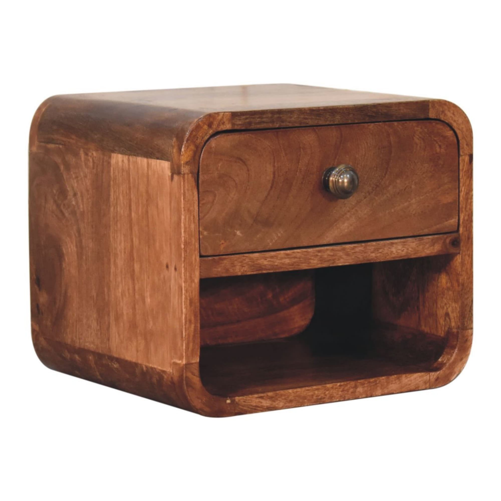 Space-Saving Solid Wood Floating Bedside Table - Brown