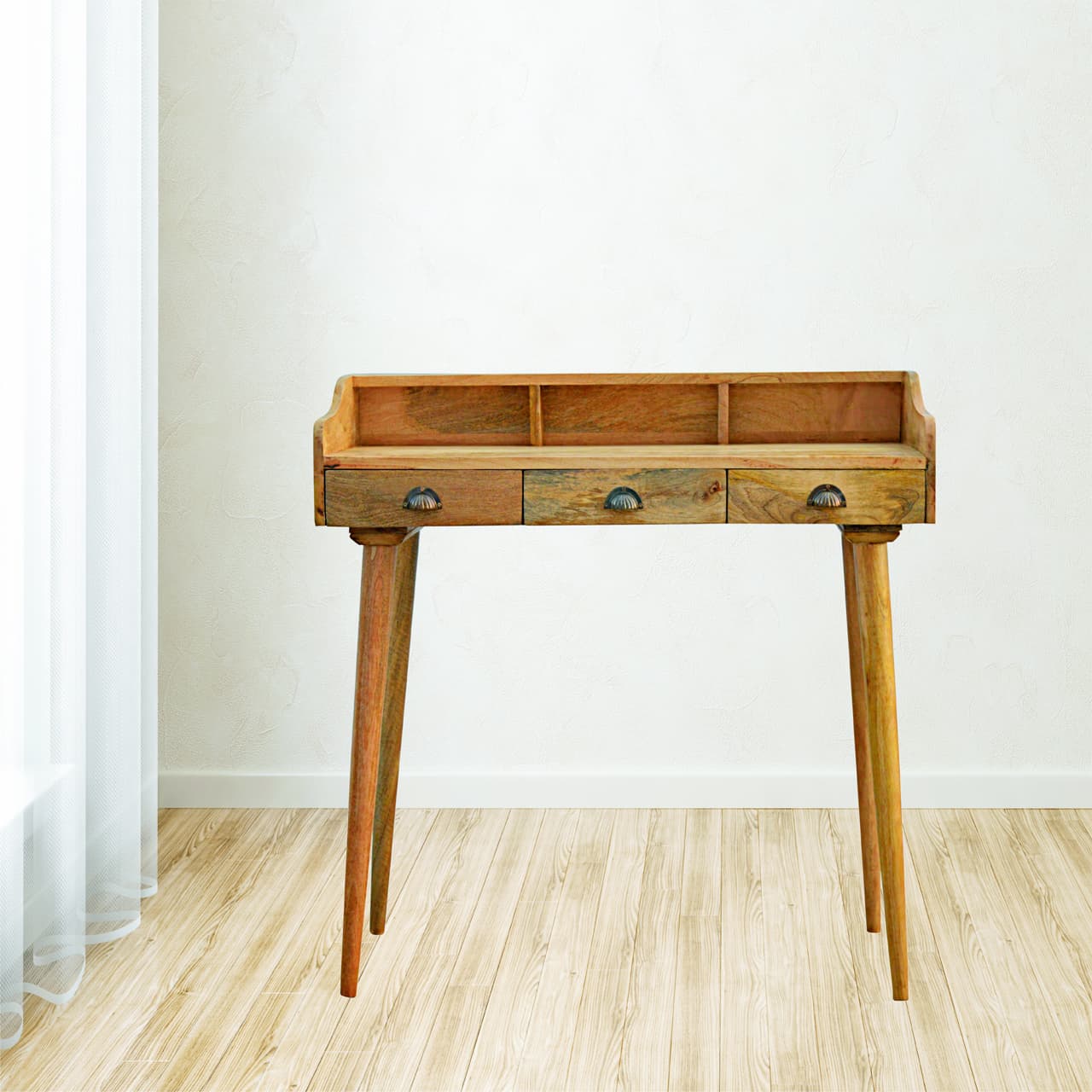 Organise Your Space with a Handcrafted Mango Wood Desk - Brown