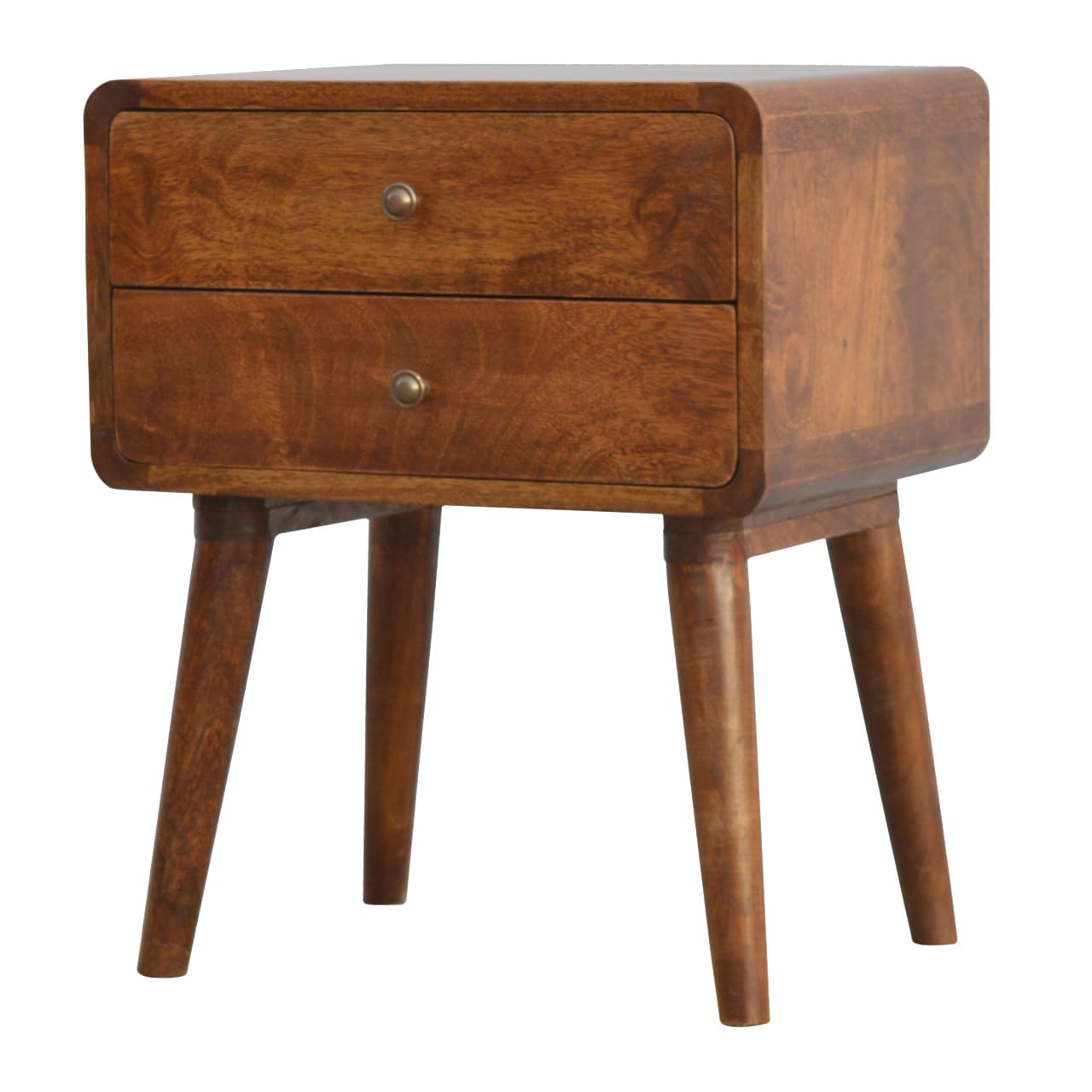 Handcrafted Solid Wood Curved Bedside Table in Dark Chestnut - image 3