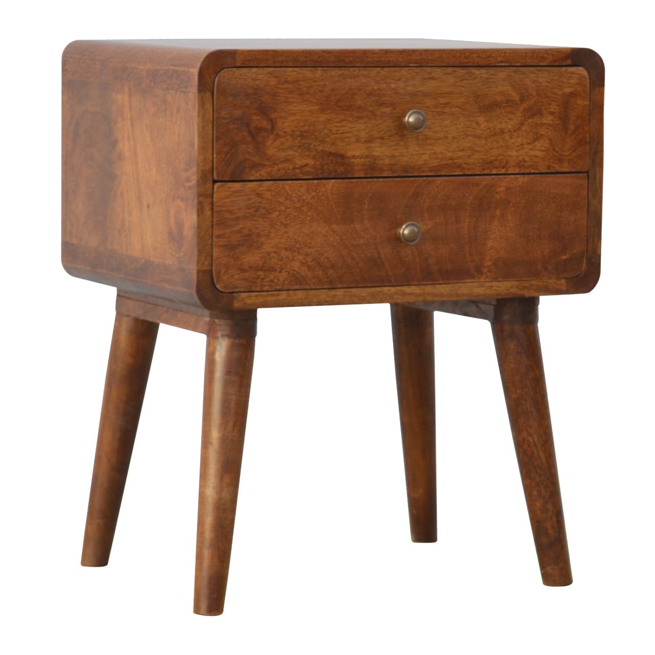 Handcrafted Solid Wood Curved Bedside Table in Dark Chestnut - image 1