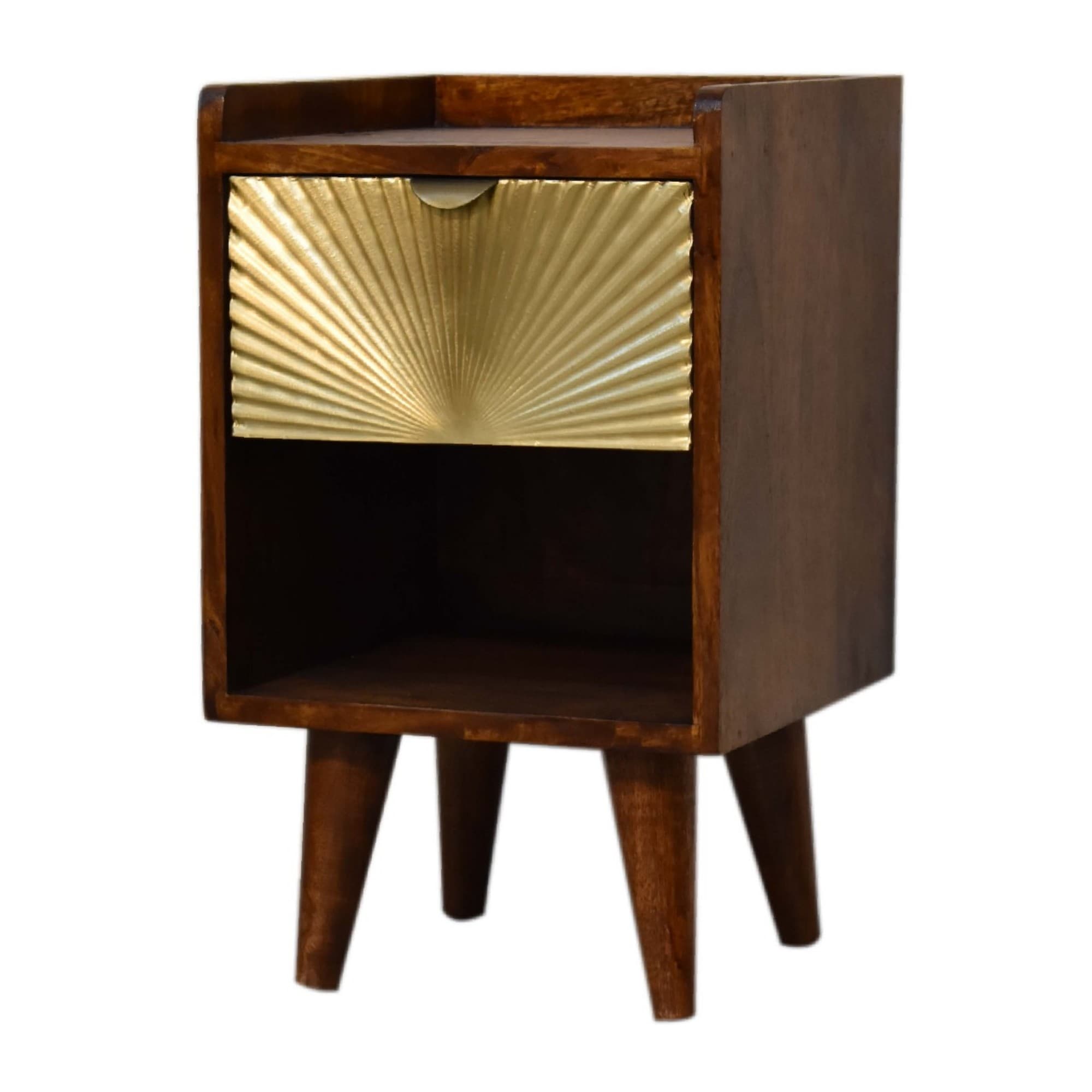 Handcrafted Solid Mango Wood Bedside Table with Gold Detail - image 5