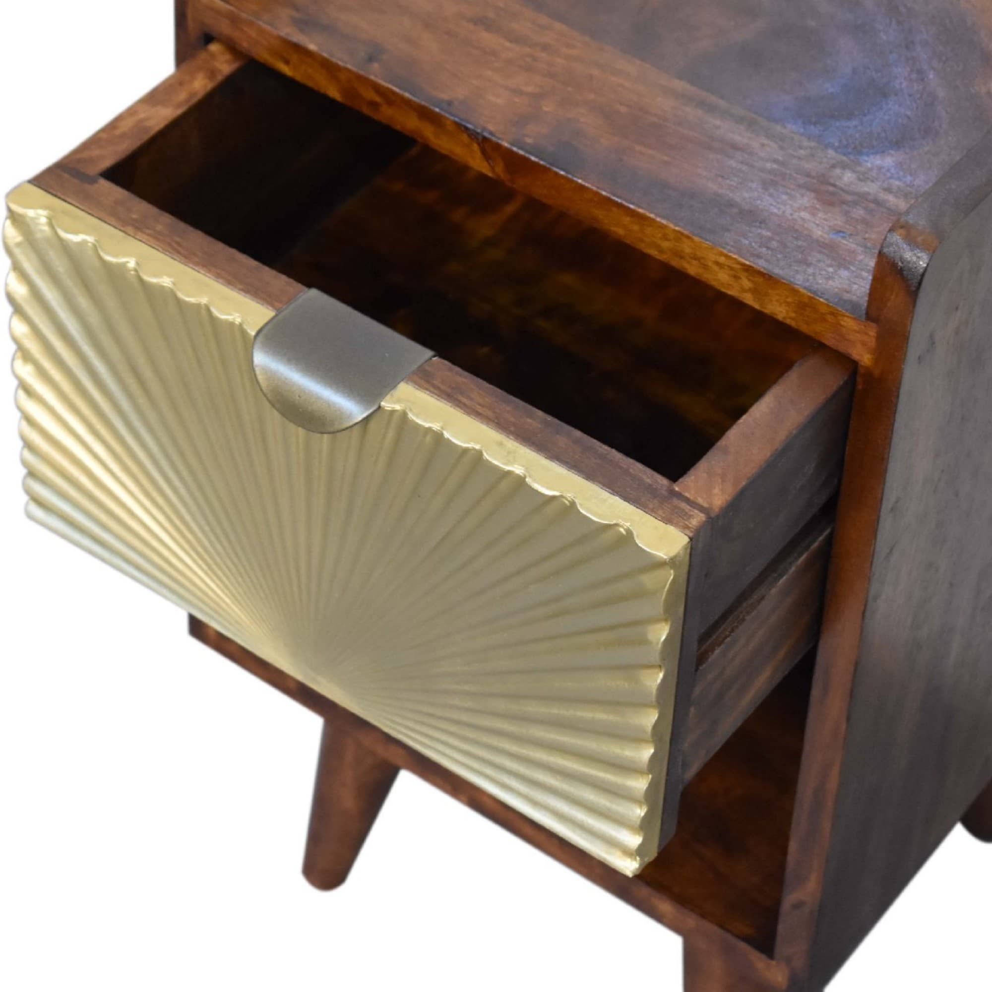 Handcrafted Solid Mango Wood Bedside Table with Gold Detail - image 2