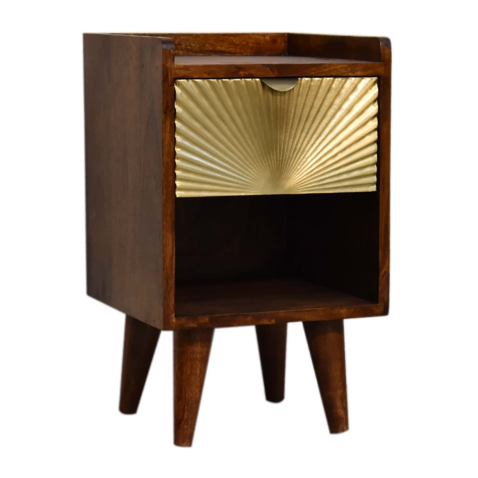 Handcrafted Solid Mango Wood Bedside Table with Gold Detail - image 1