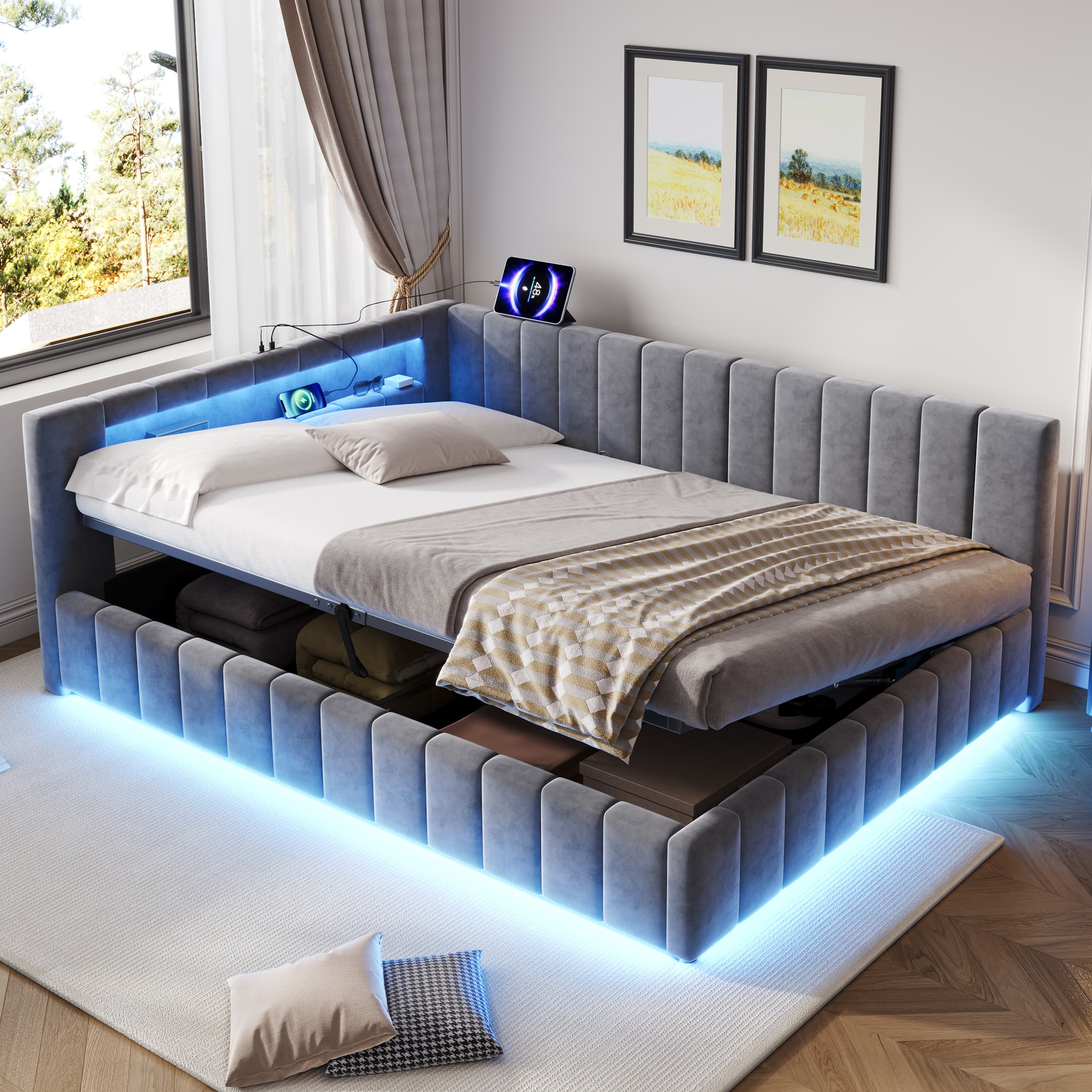 Smart Storage Bed with RGB LEDs & USB/Type-C Charging - image 3
