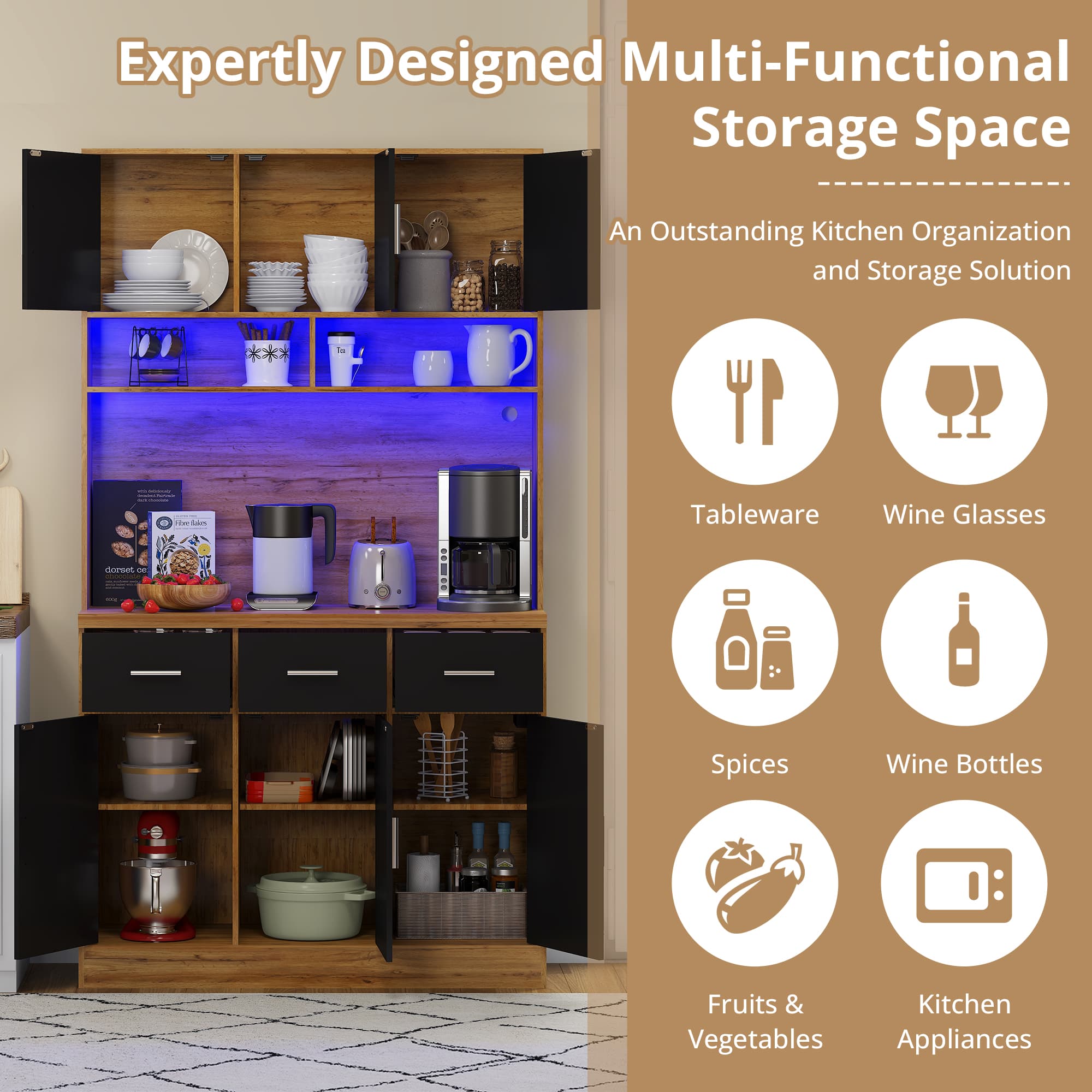 Smart Kitchen Storage Cabinet with LEDs & Charging Station - image 1