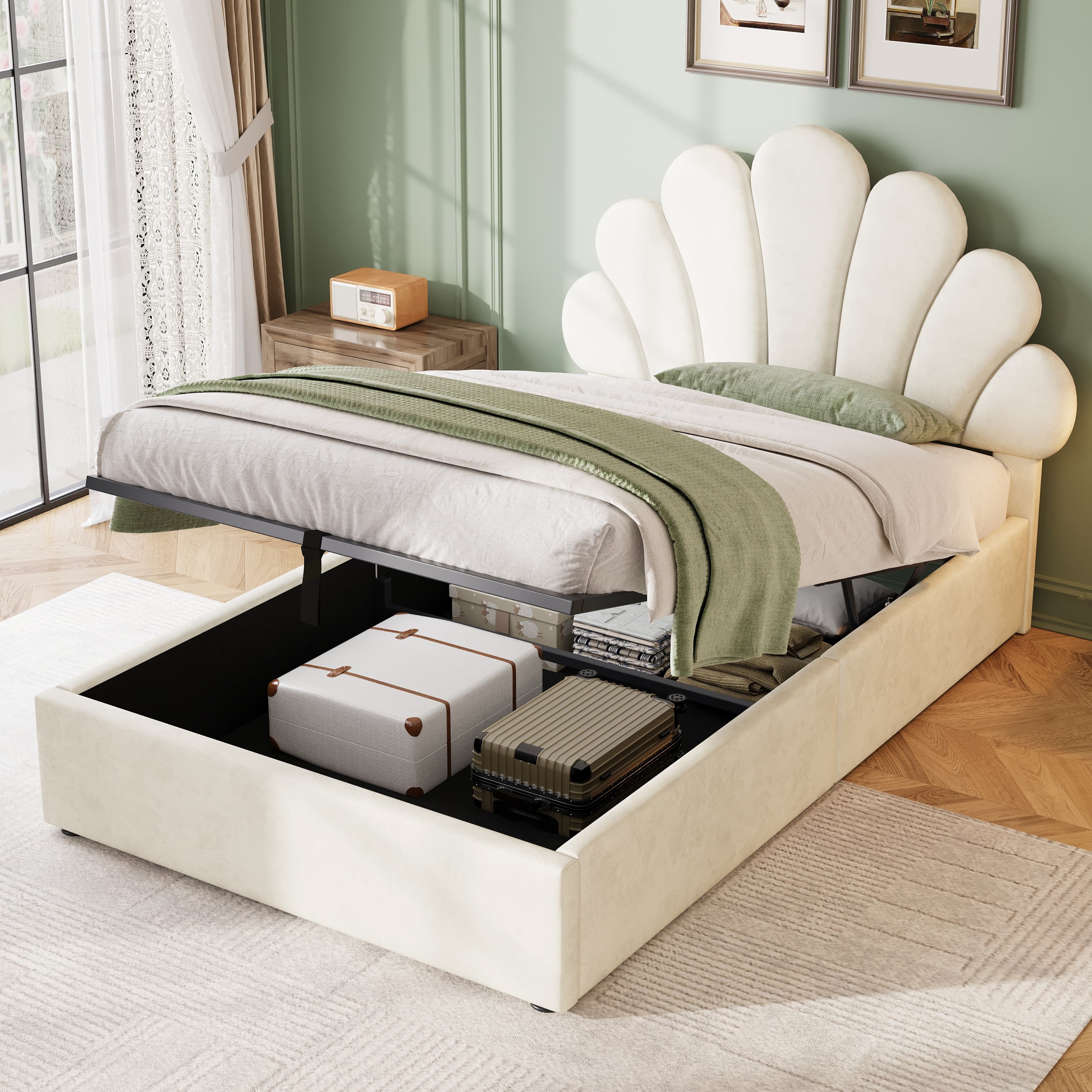 Stylish Single Bed with Smart Storage & Chic Petal Headboard