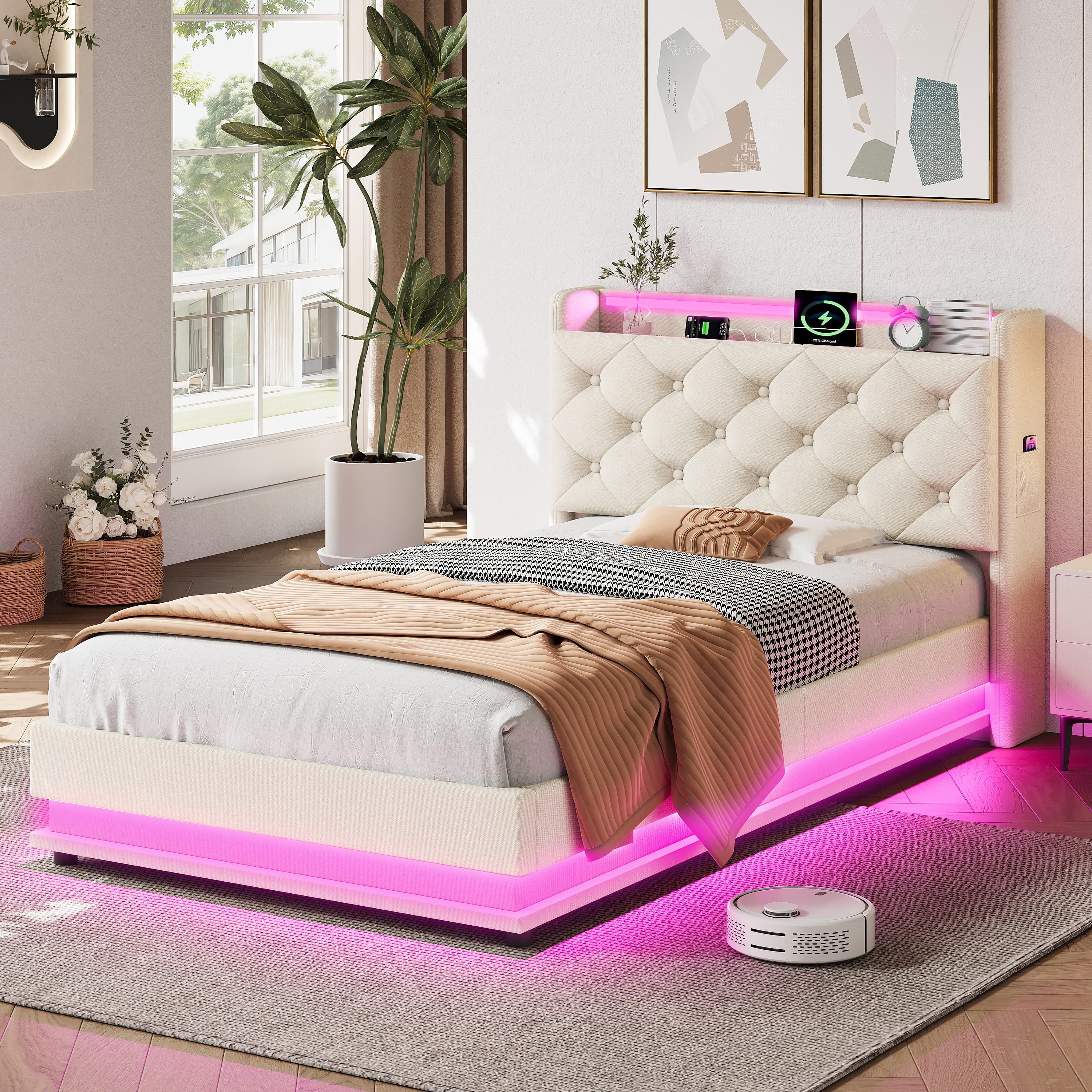 Smart Storage Bed with LEDs & Built-in USB-C Charging - image 2