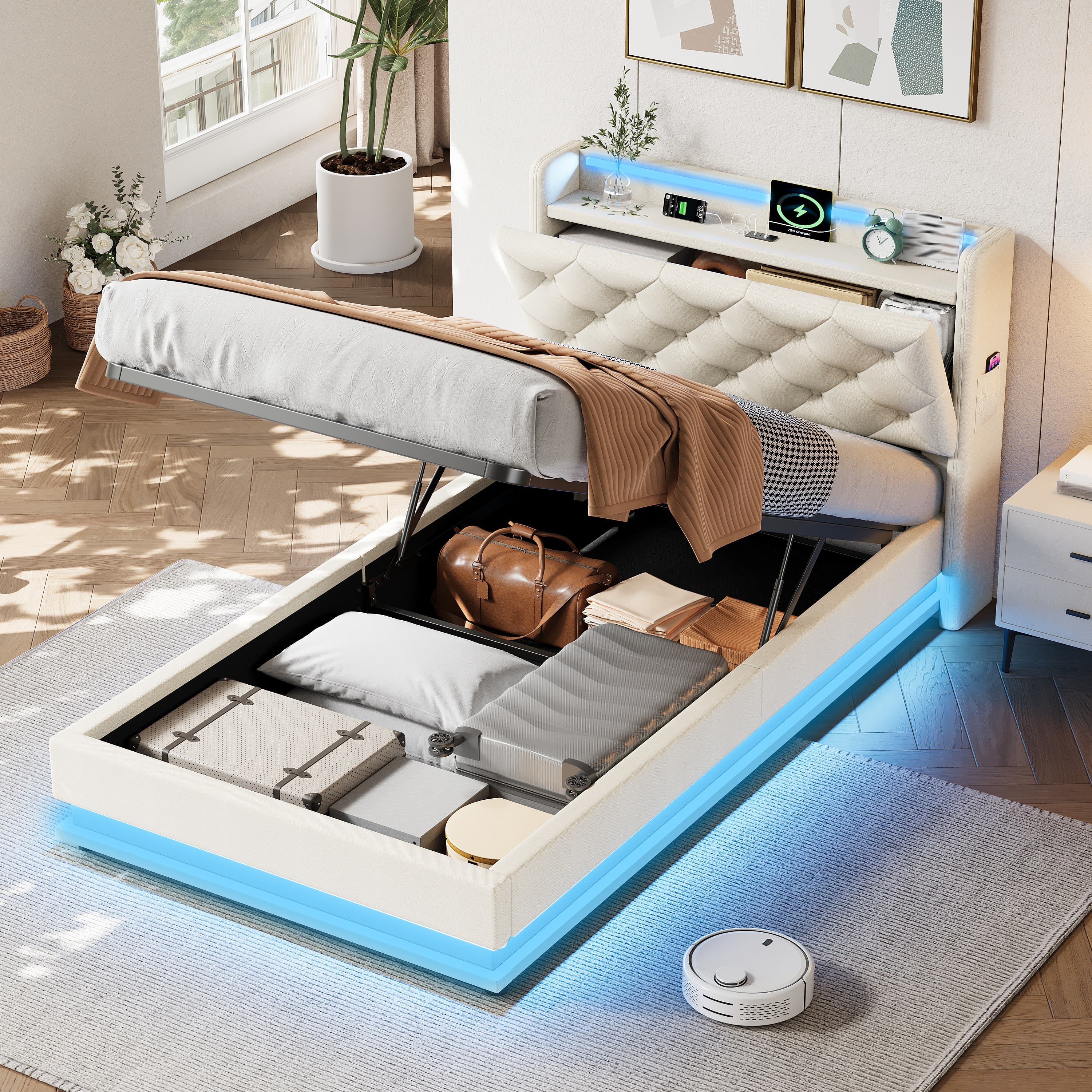 Smart Storage Bed with LEDs & Built-in USB-C Charging - image 3