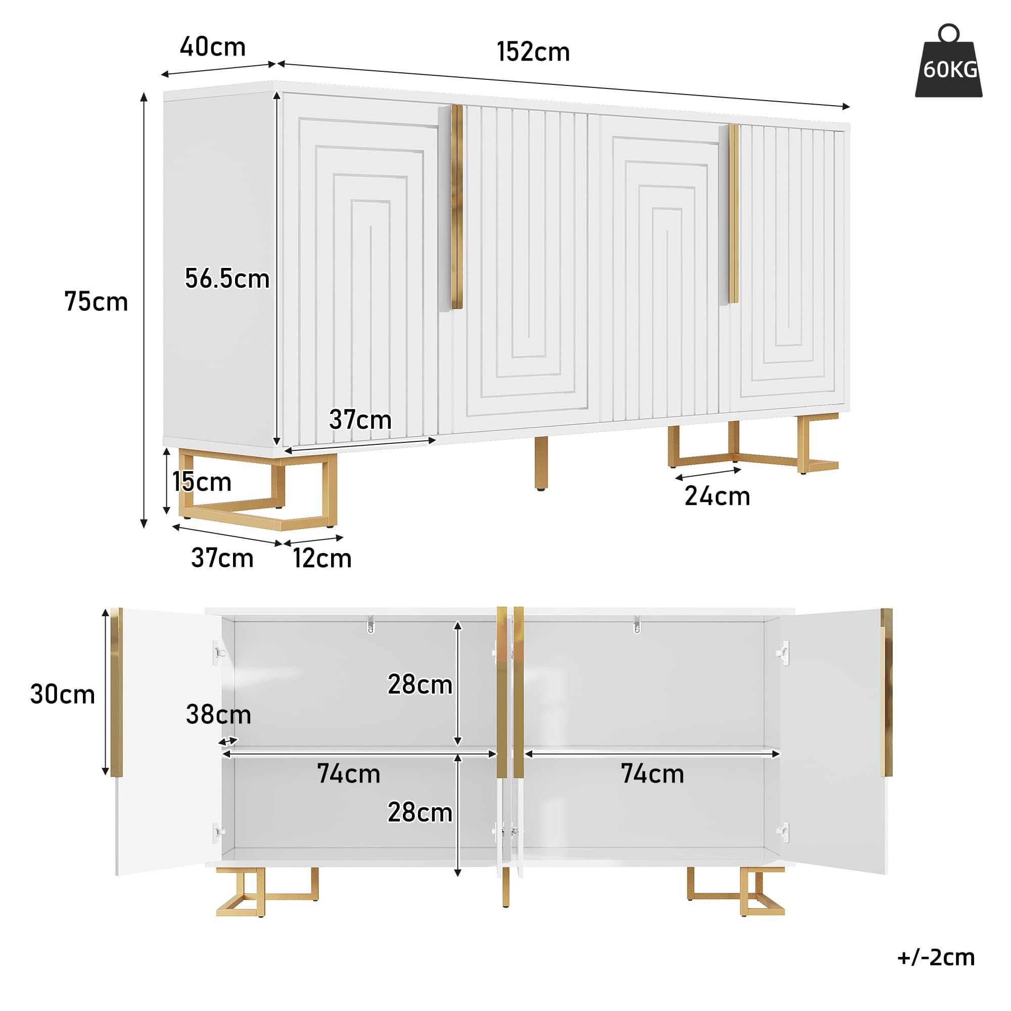 Elegant White & Gold Sideboard with Geometric Doors - image 5