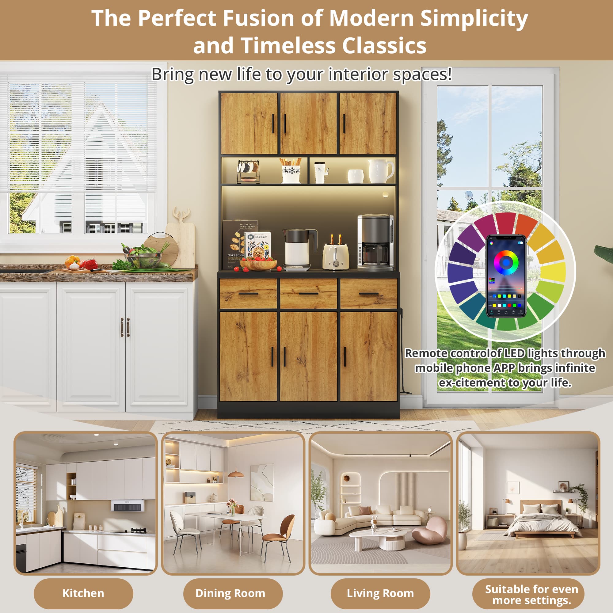 Smart Kitchen Pantry Cabinet with LEDs & Charging Station - image 2