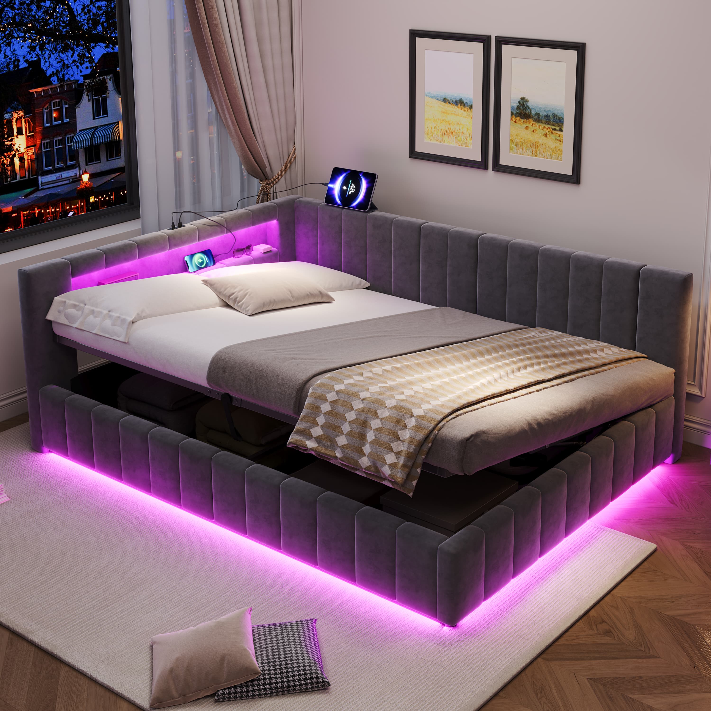 Smart Storage Bed with RGB LEDs & USB/Type-C Charging - image 4