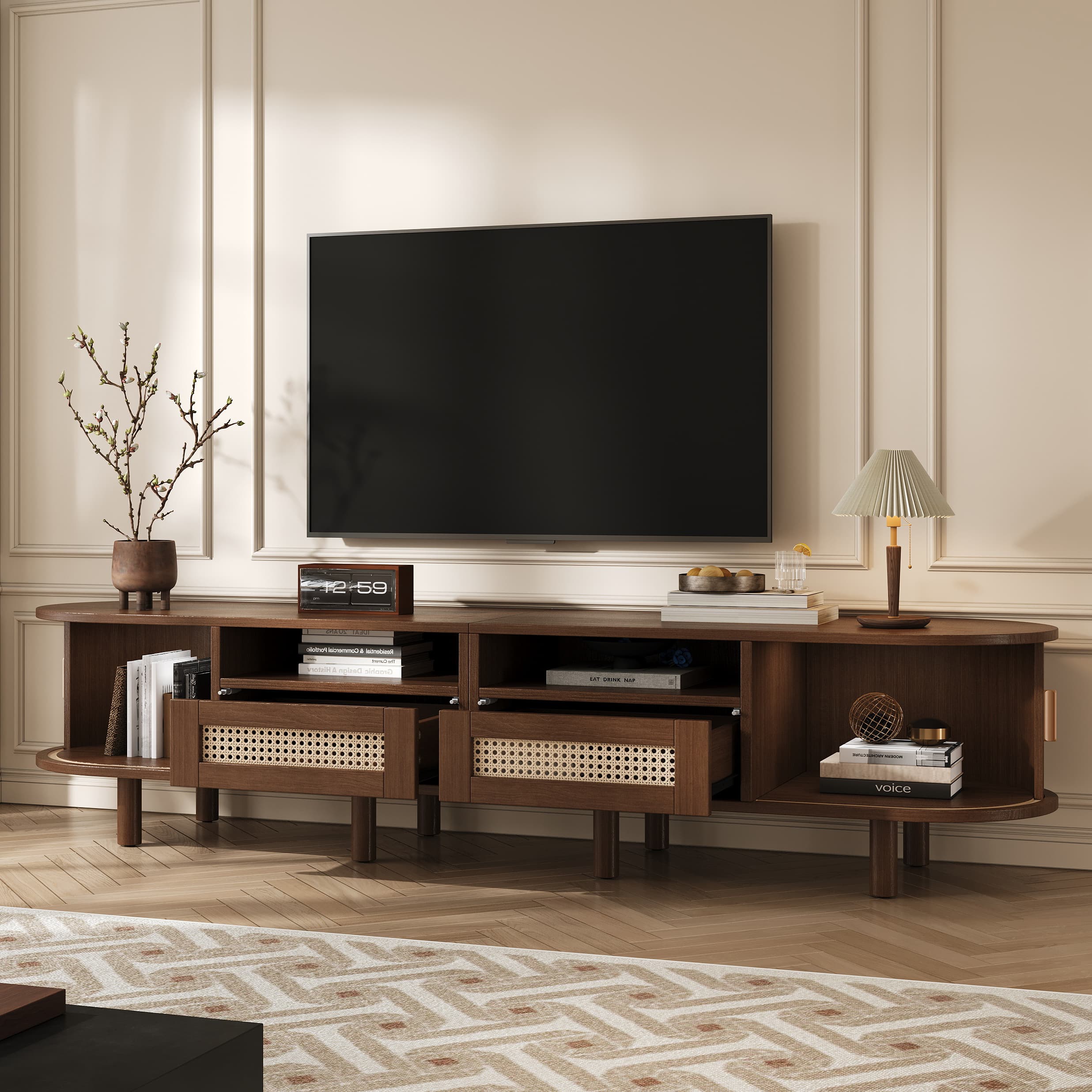 Elegant Rattan TV Cabinet with Smart Storage for 70" TVs - image 2