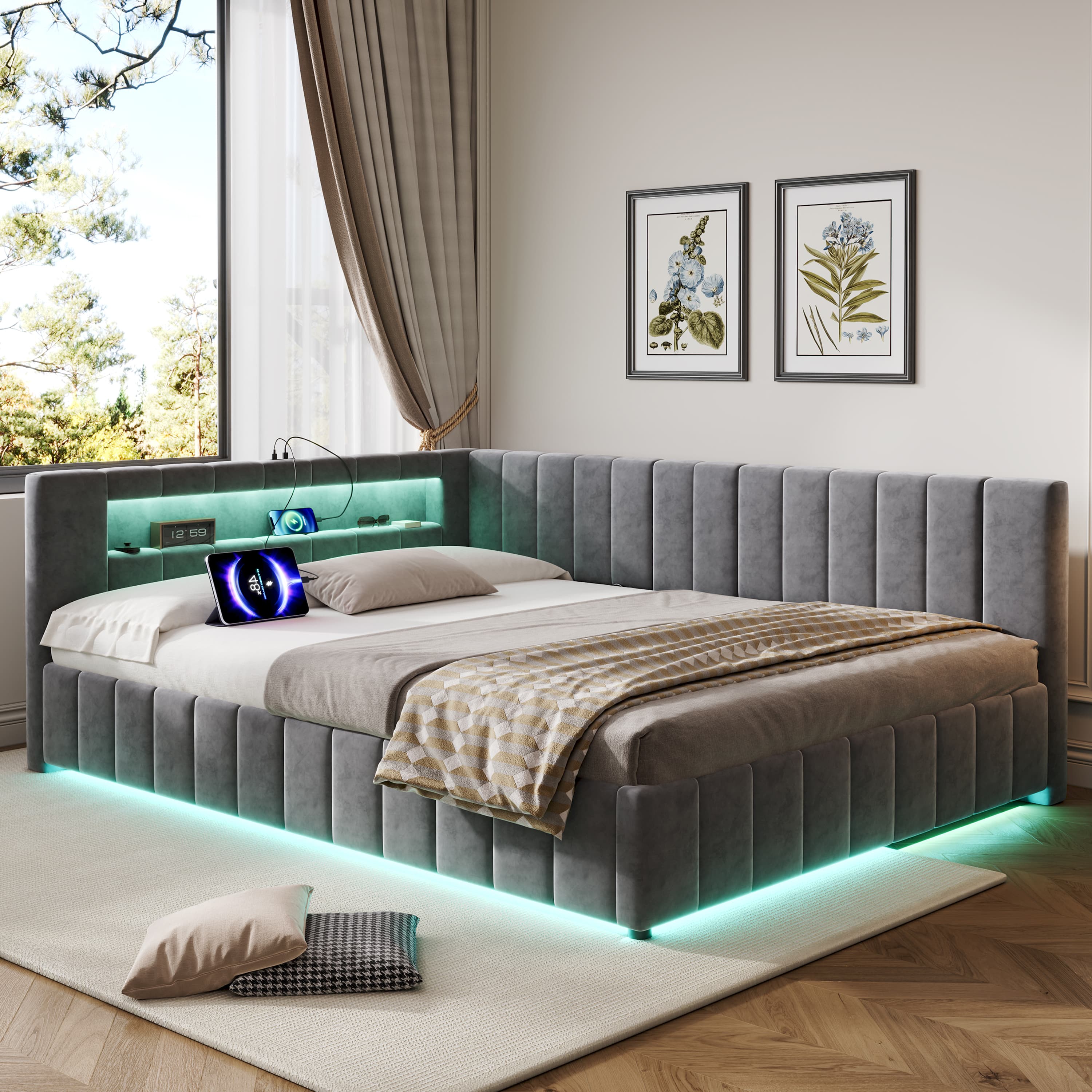 Smart Storage Bed with RGB LEDs & USB/Type-C Charging - image 2