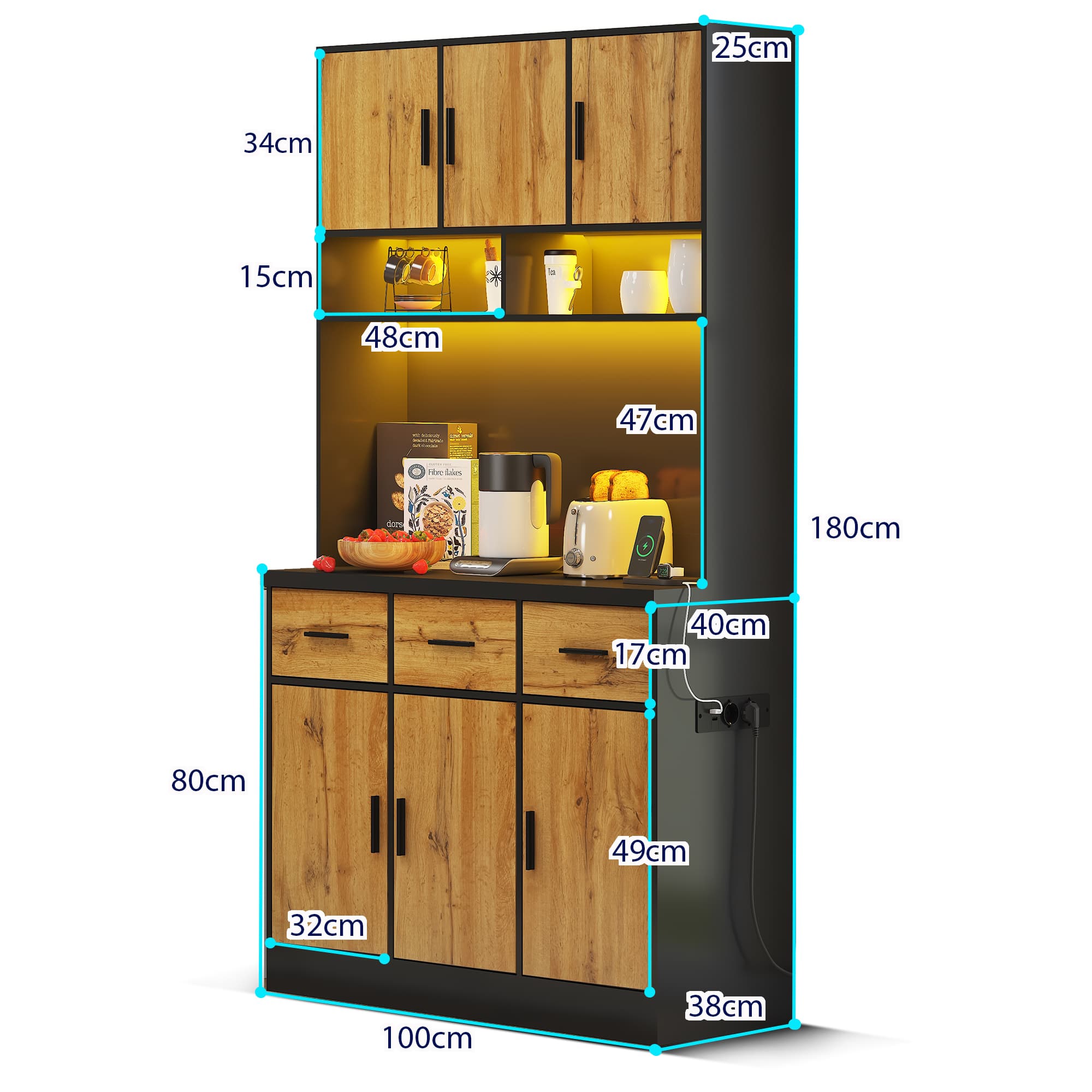 Smart Kitchen Pantry Cabinet with LEDs & Charging Station - image 5