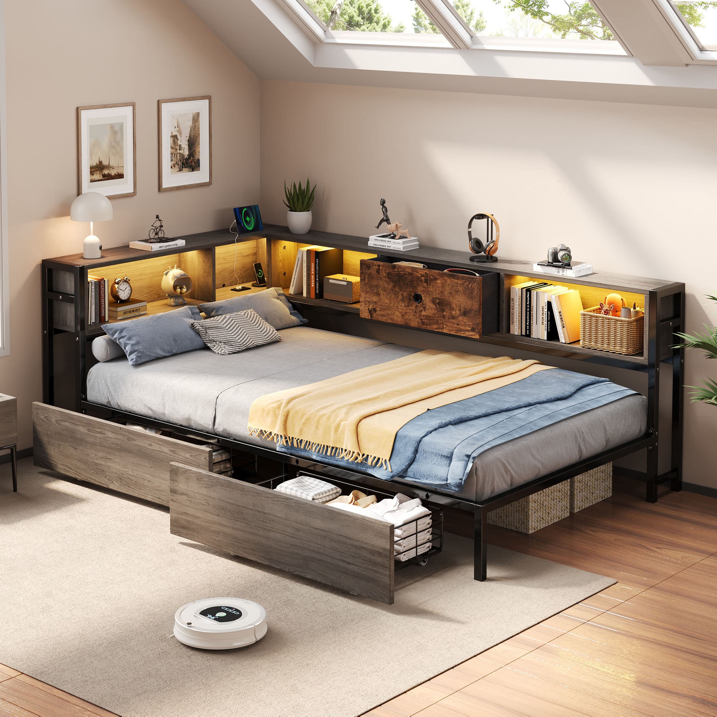 Smart Single Bed with Storage, LED Lights & Charging Station - image 2