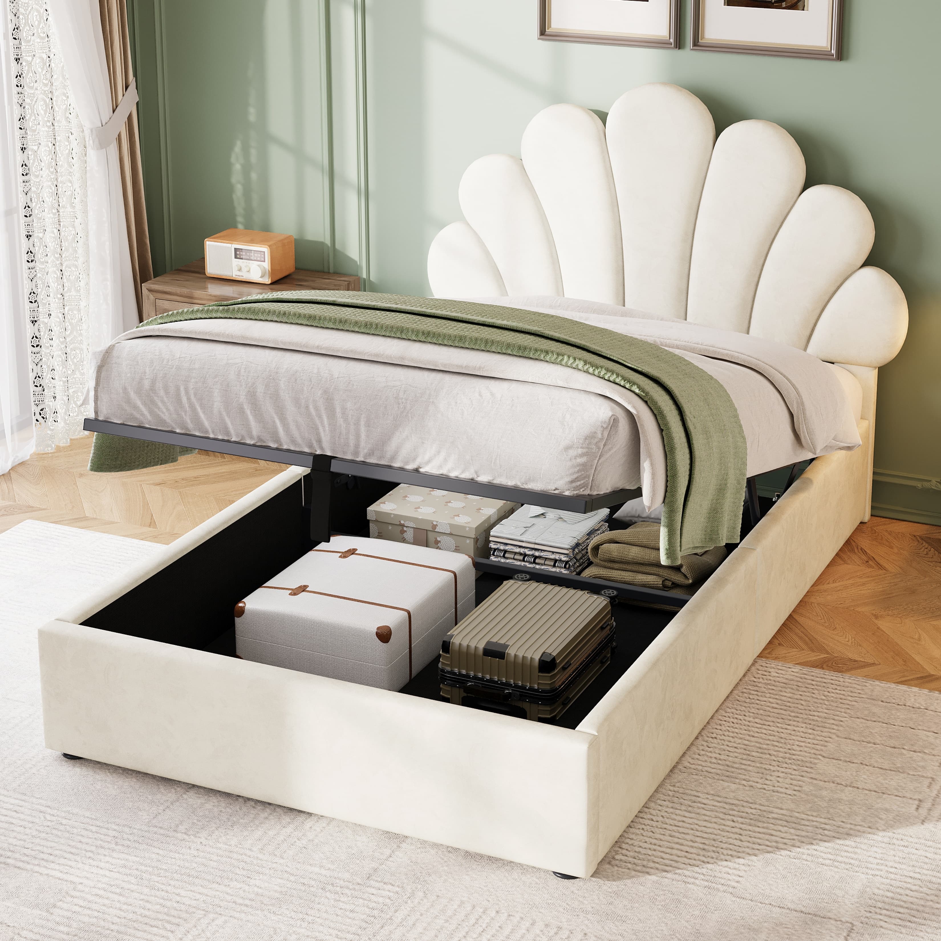 Stylish Single Bed with Smart Storage & Chic Petal Headboard - image 5