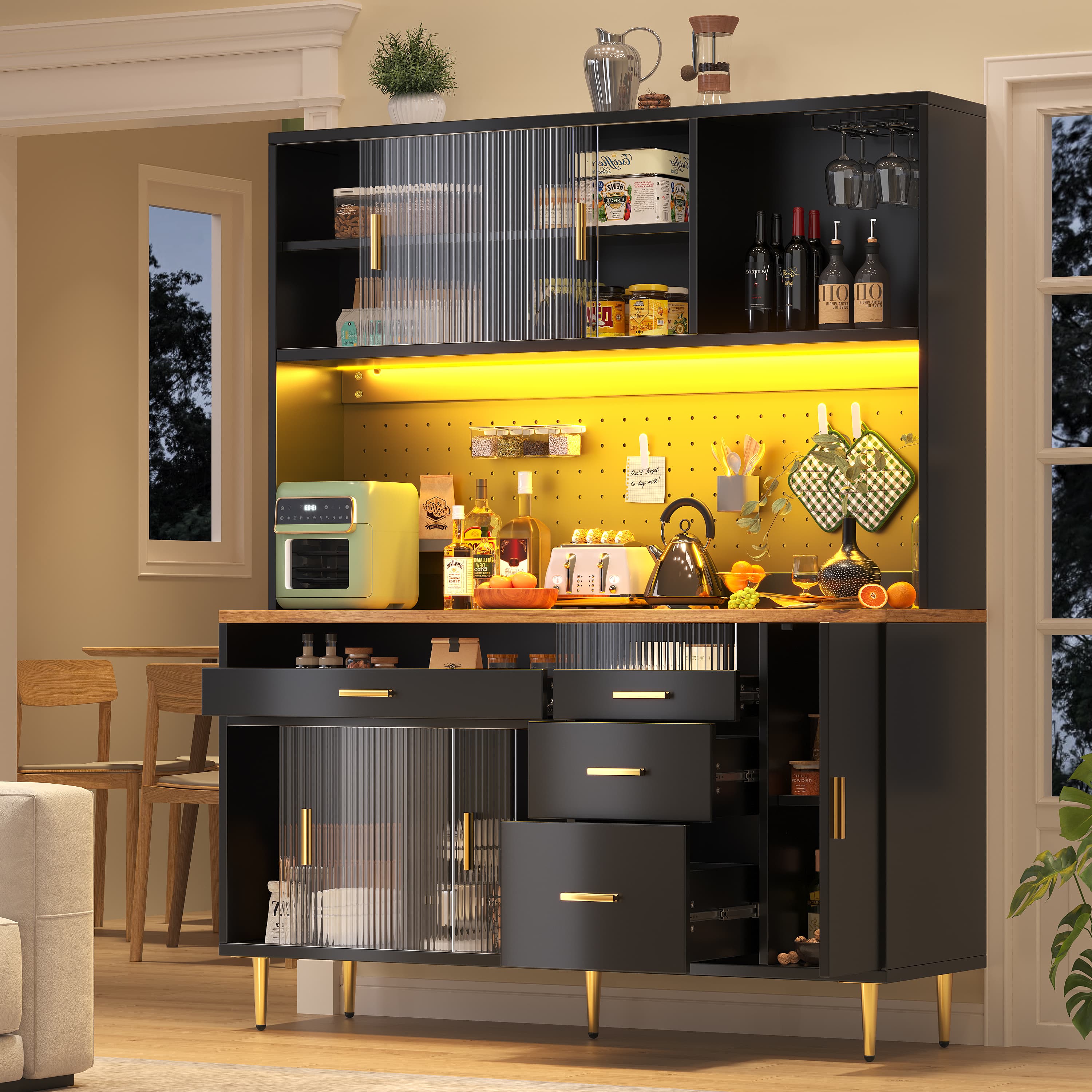 Modern Highboard with LED Lighting & Pegboard Storage - image 4