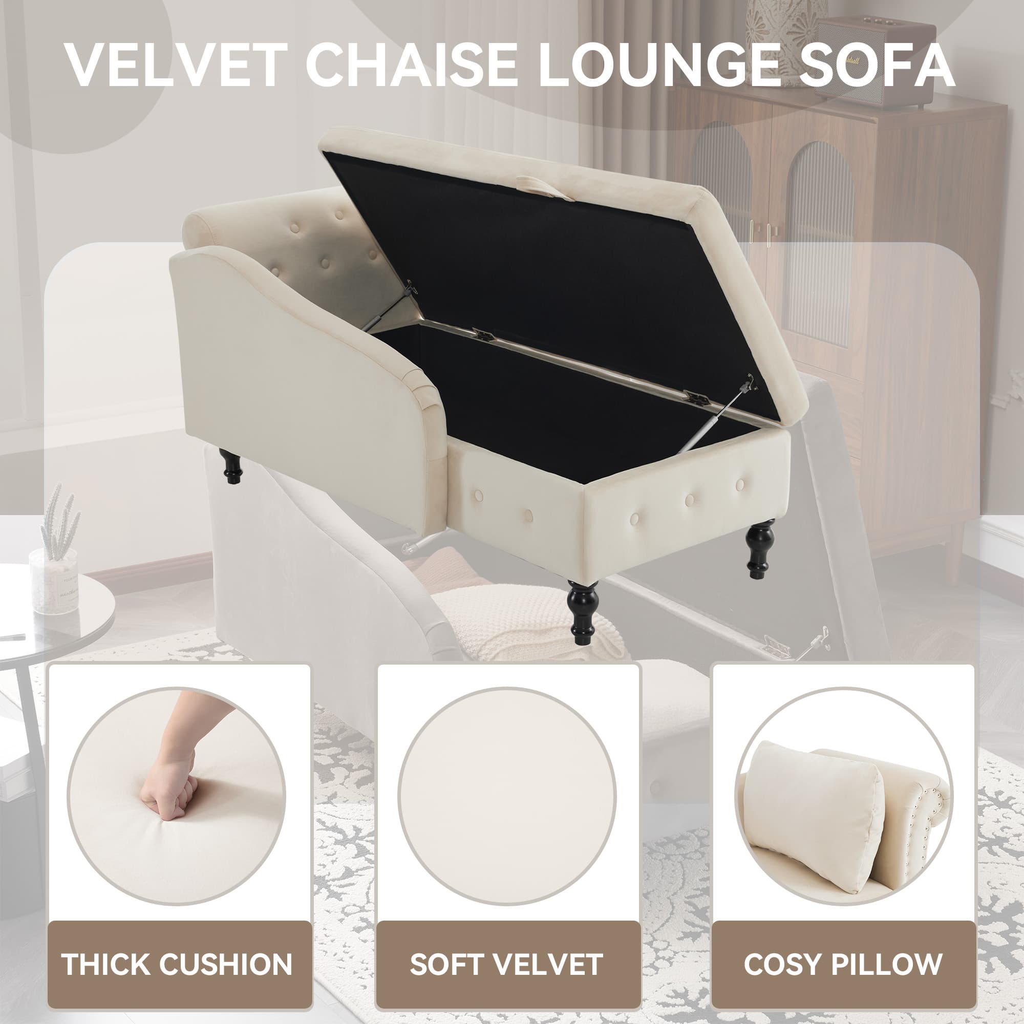 Elegant Velvet Chaise Lounge with Clever Hidden Storage - image 5