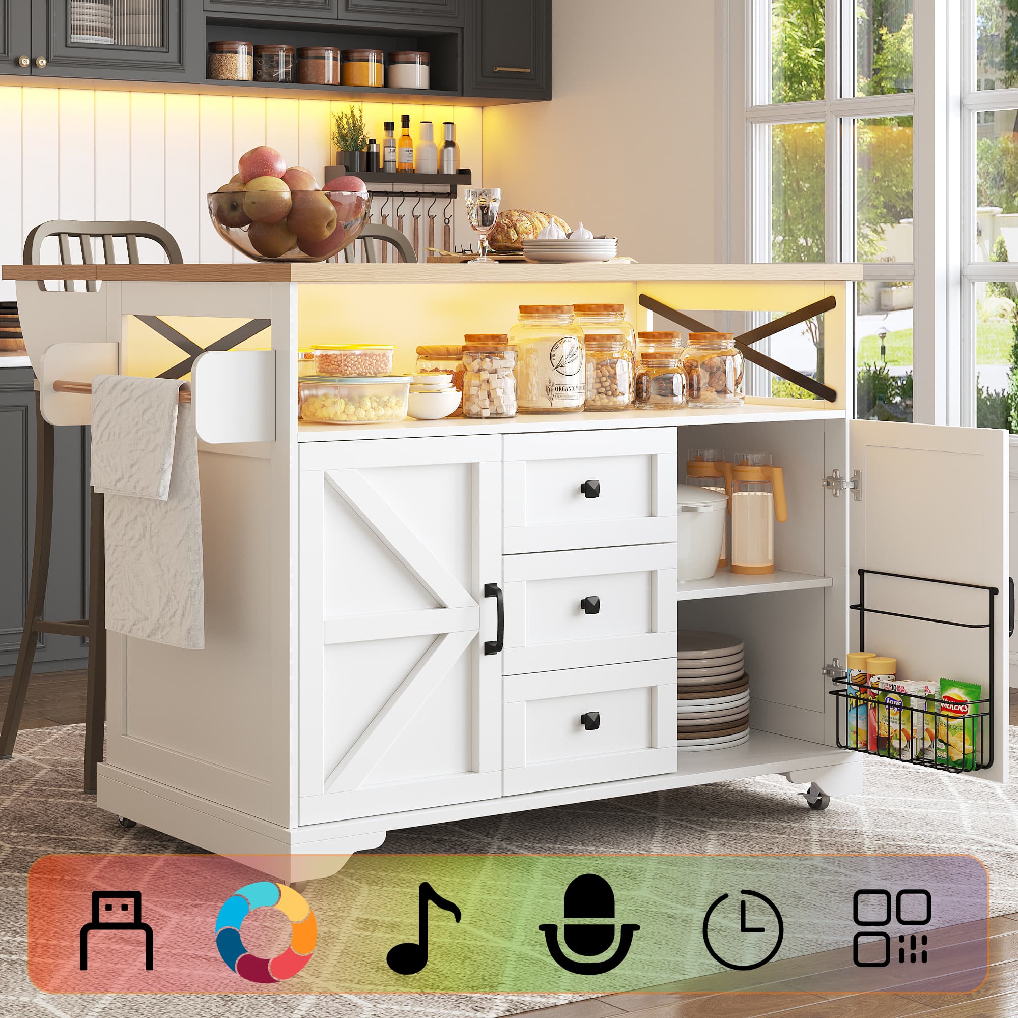 The Ultimate Rollable Kitchen Island with Smart LED Lighting