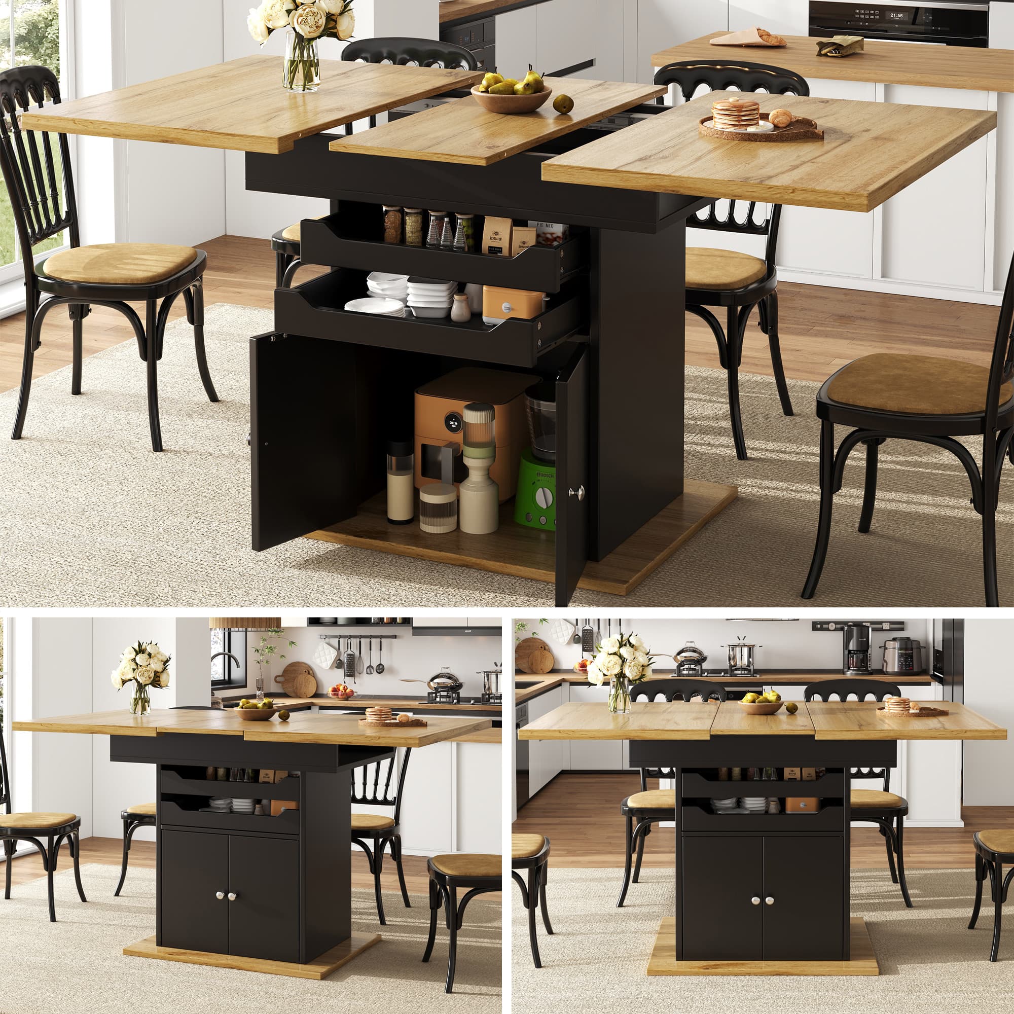 Space-Saving Extendable Dining Table for 4-6 People - Black