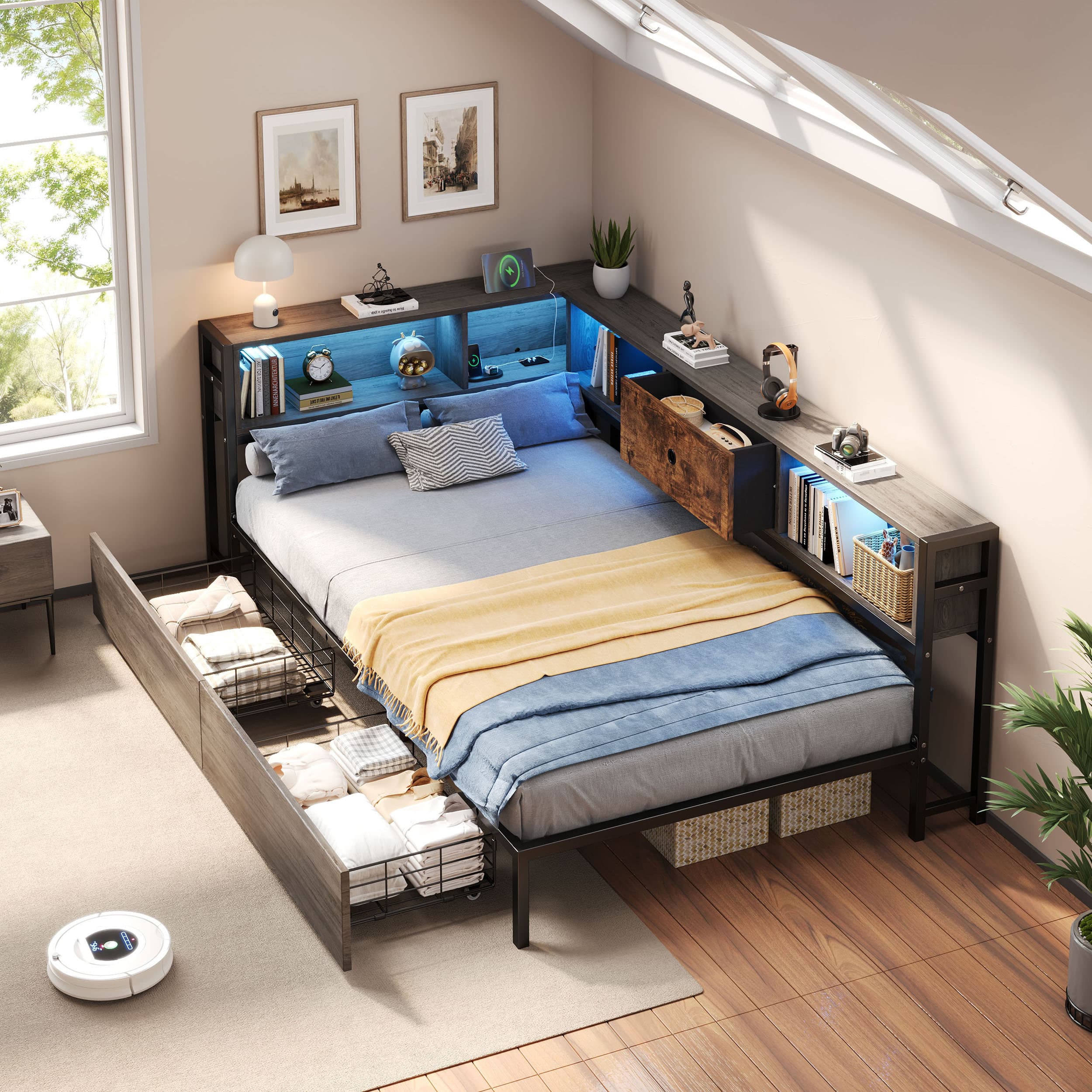 Smart Single Bed with Storage, LED Lights & Charging Station - image 4