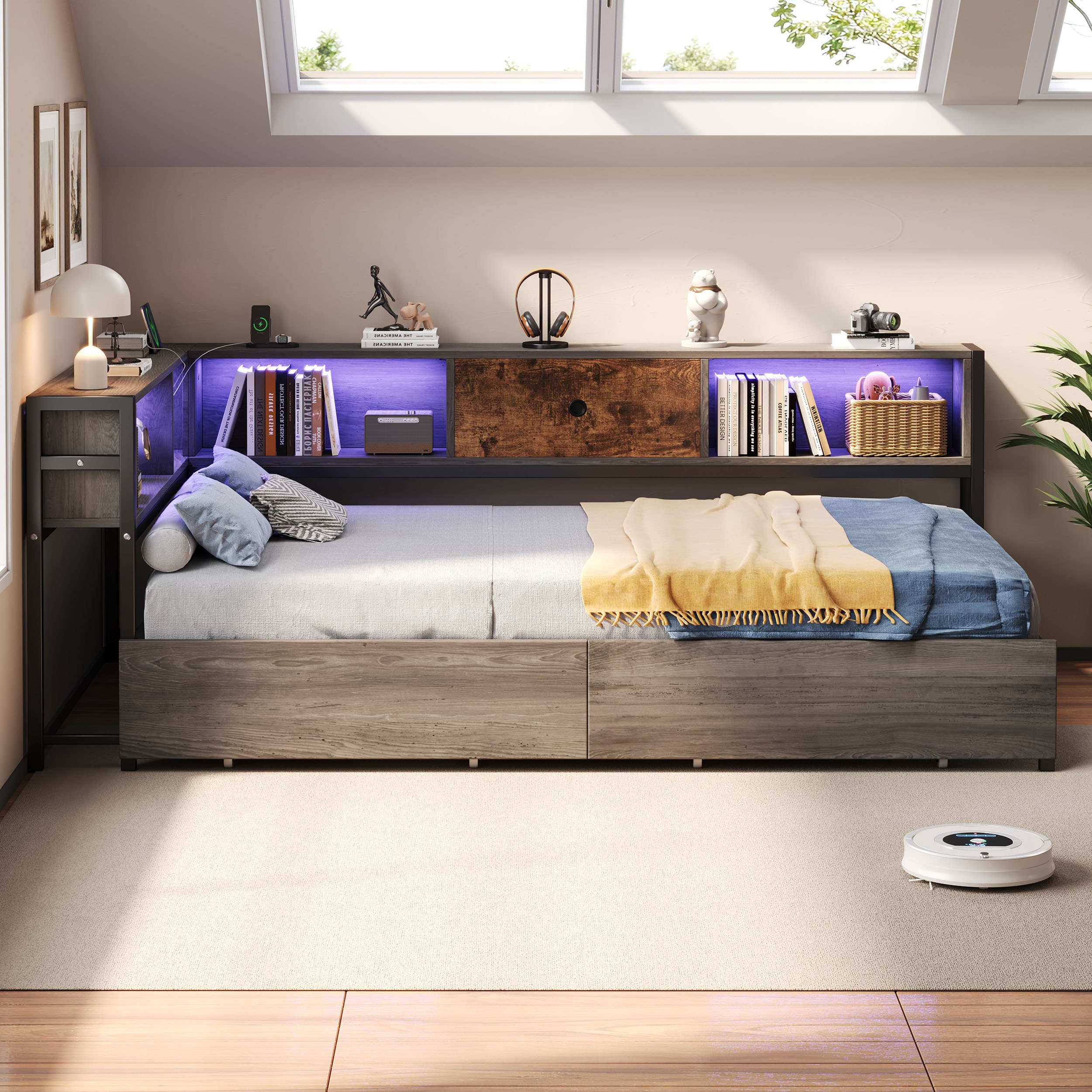 Smart Single Bed with Storage, LED Lights & Charging Station - image 3