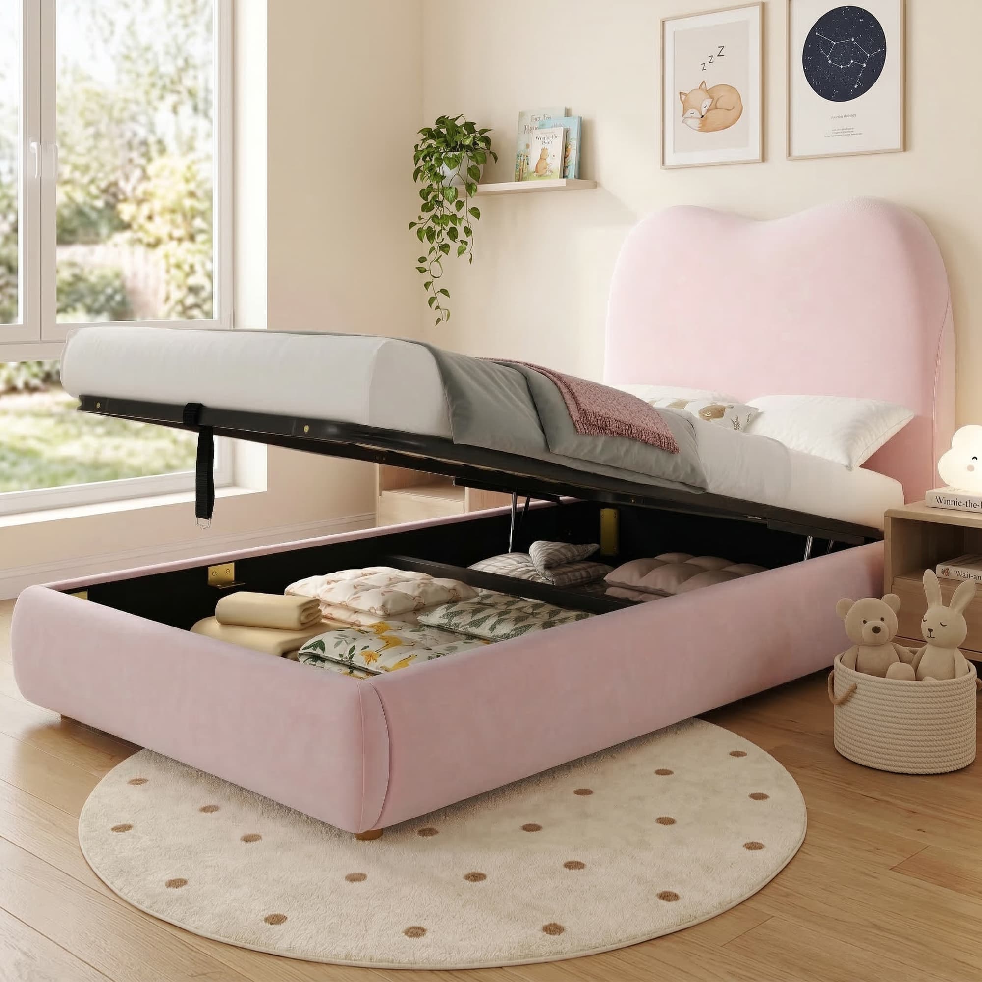 A Magical Pink Velvet Bed with Secret Storage for Your Child