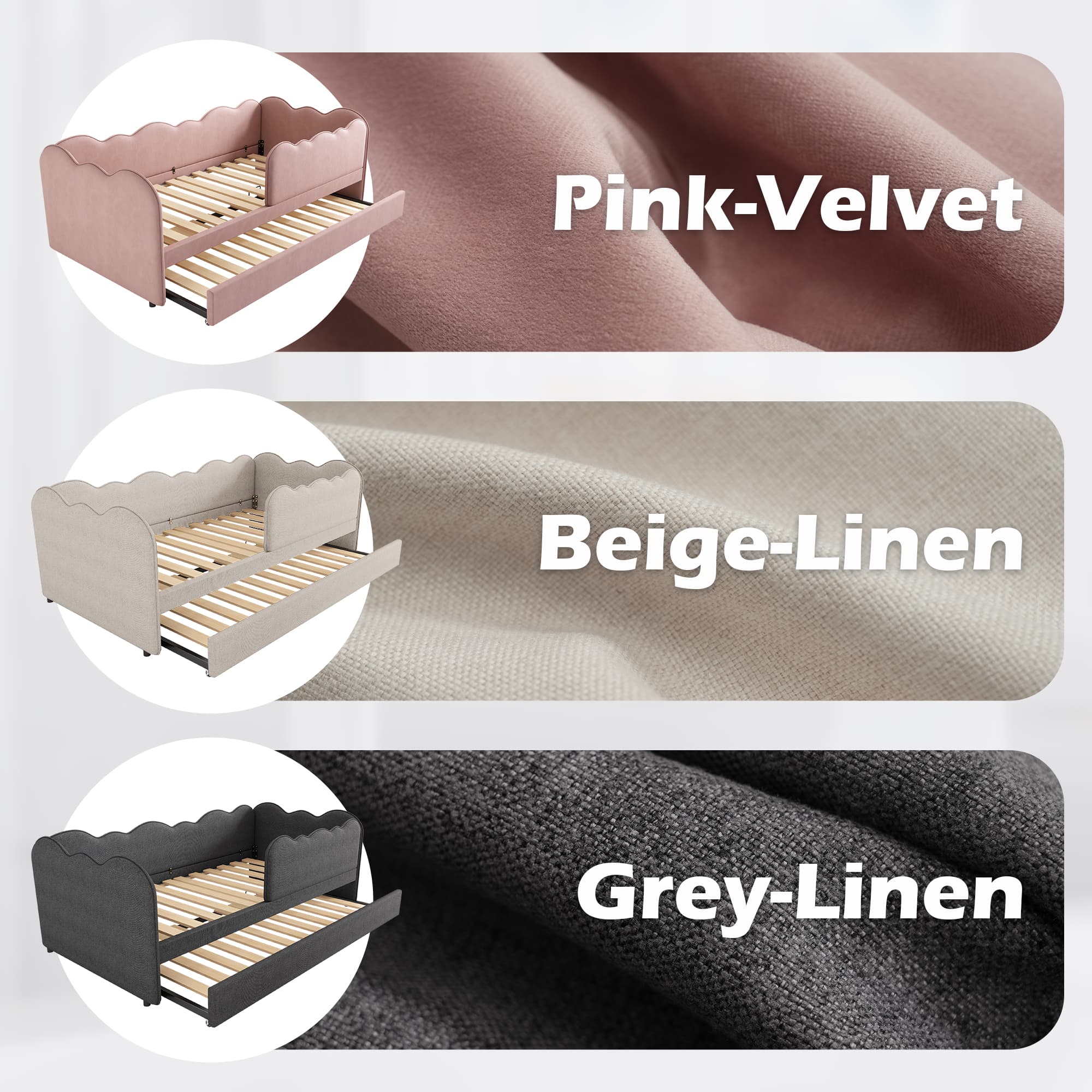 Chic Upholstered Daybed with Pull-Out Guest Trundle Bed - image 4