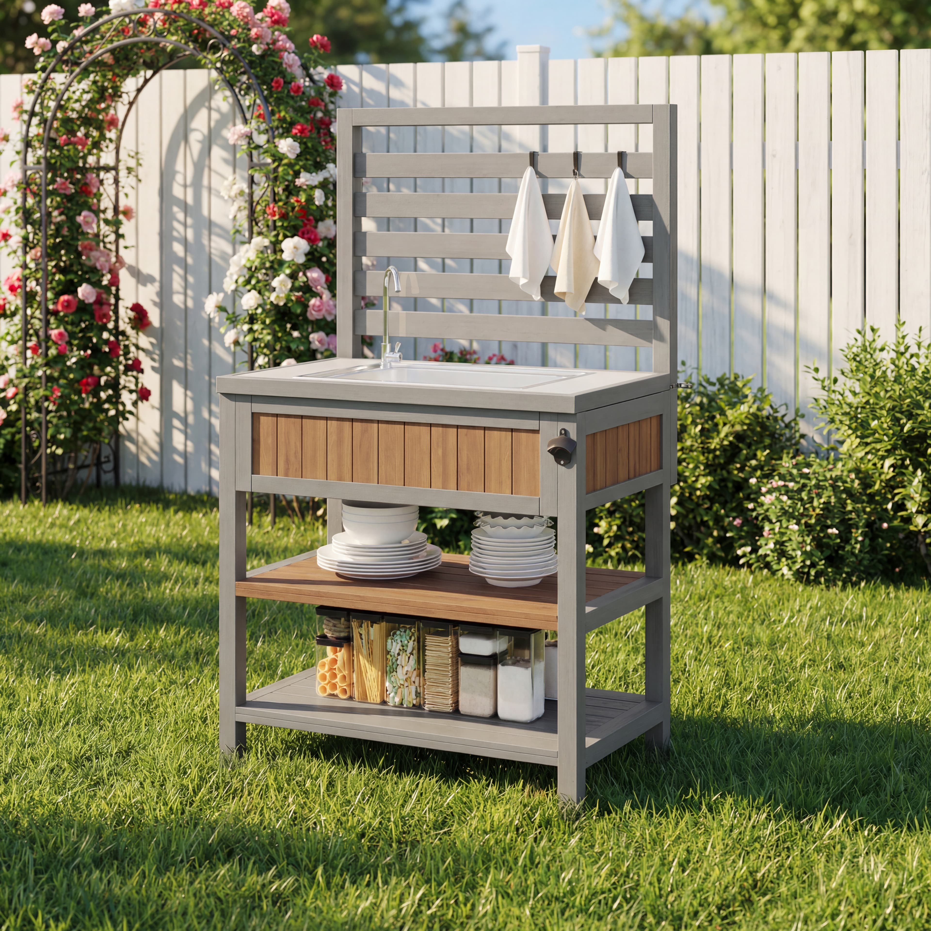 Transform Your Garden with this Wooden Outdoor Kitchen Cabinet