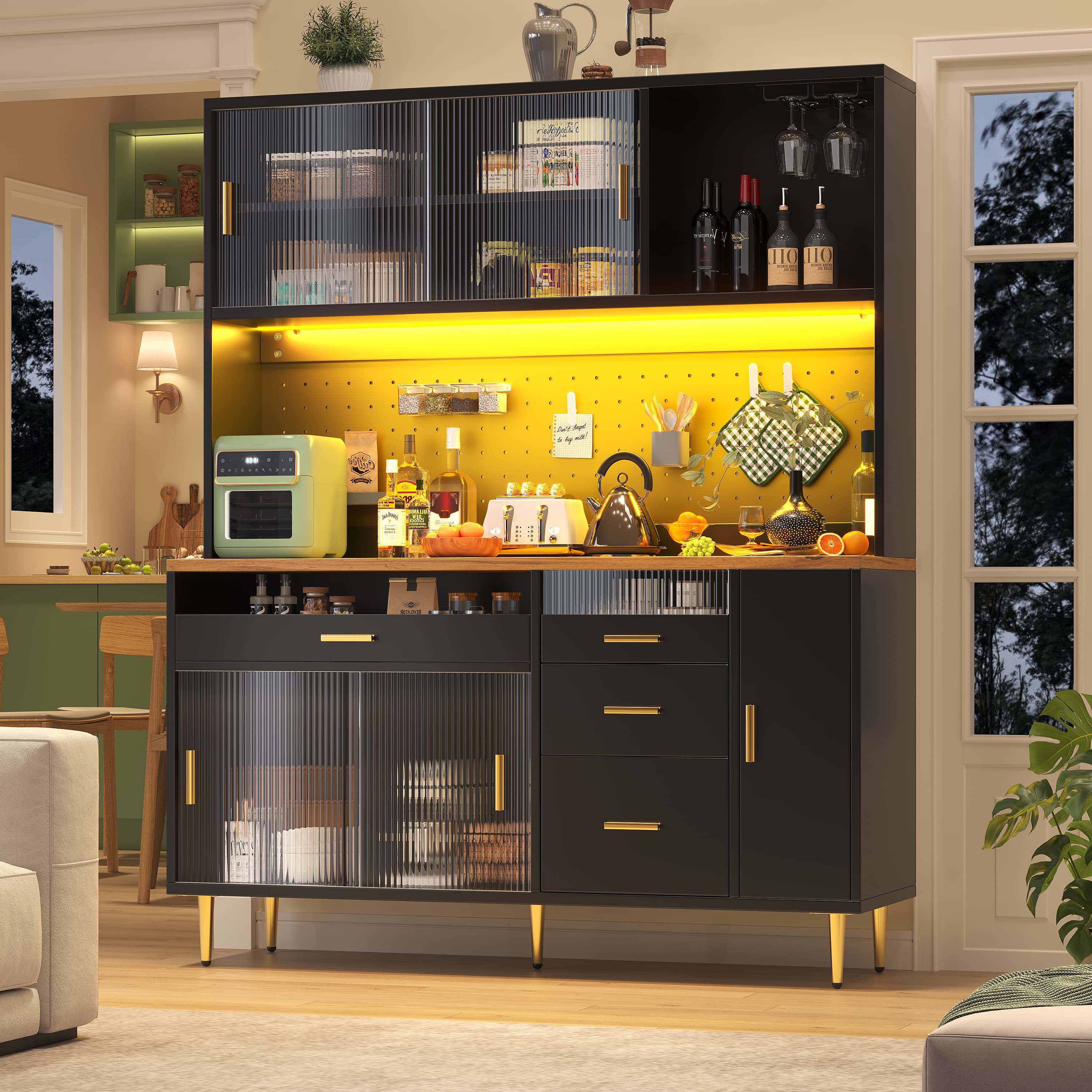 Modern Highboard with LED Lighting & Pegboard Storage - image 3