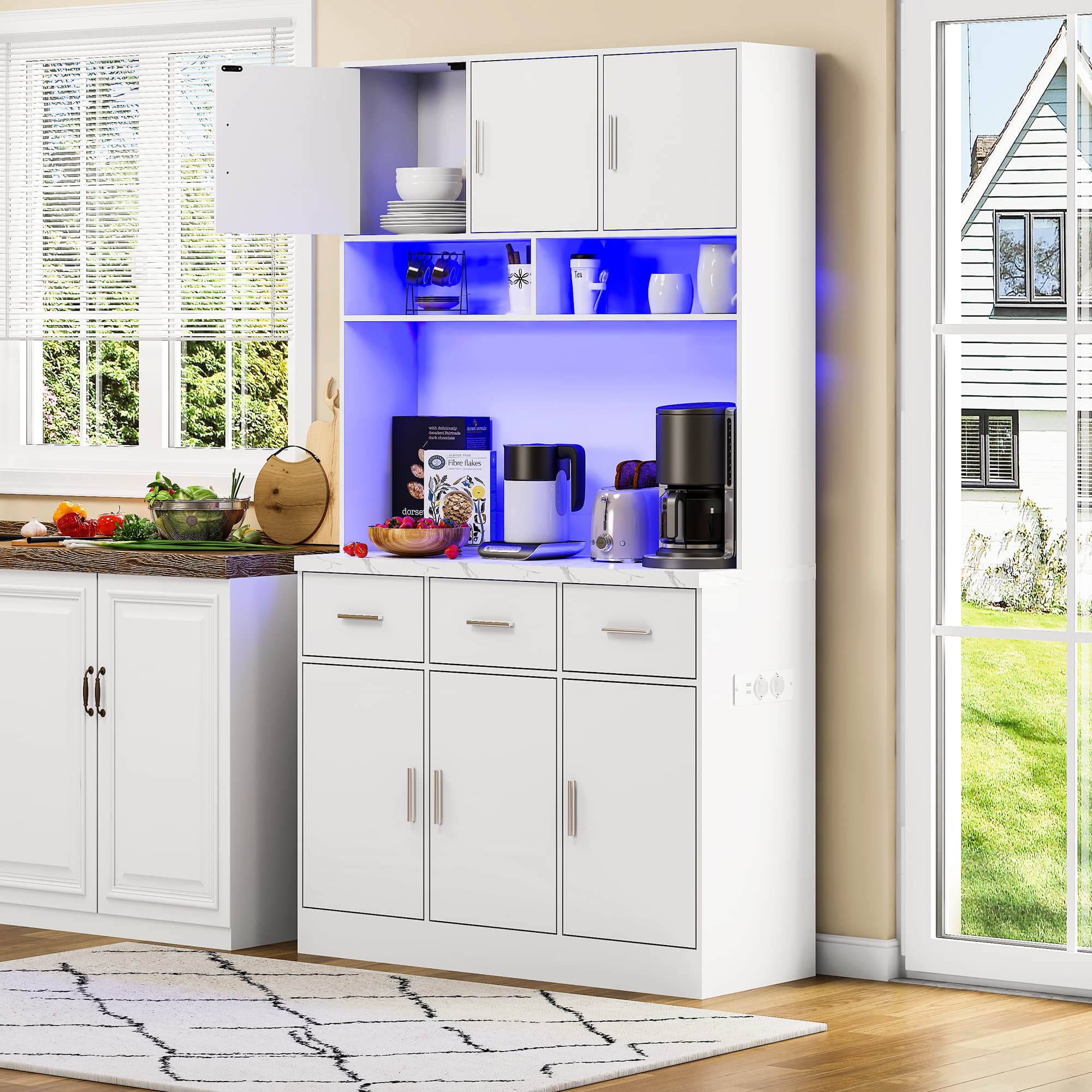 Smart Pantry & Buffet Cupboard with LED Lighting - White