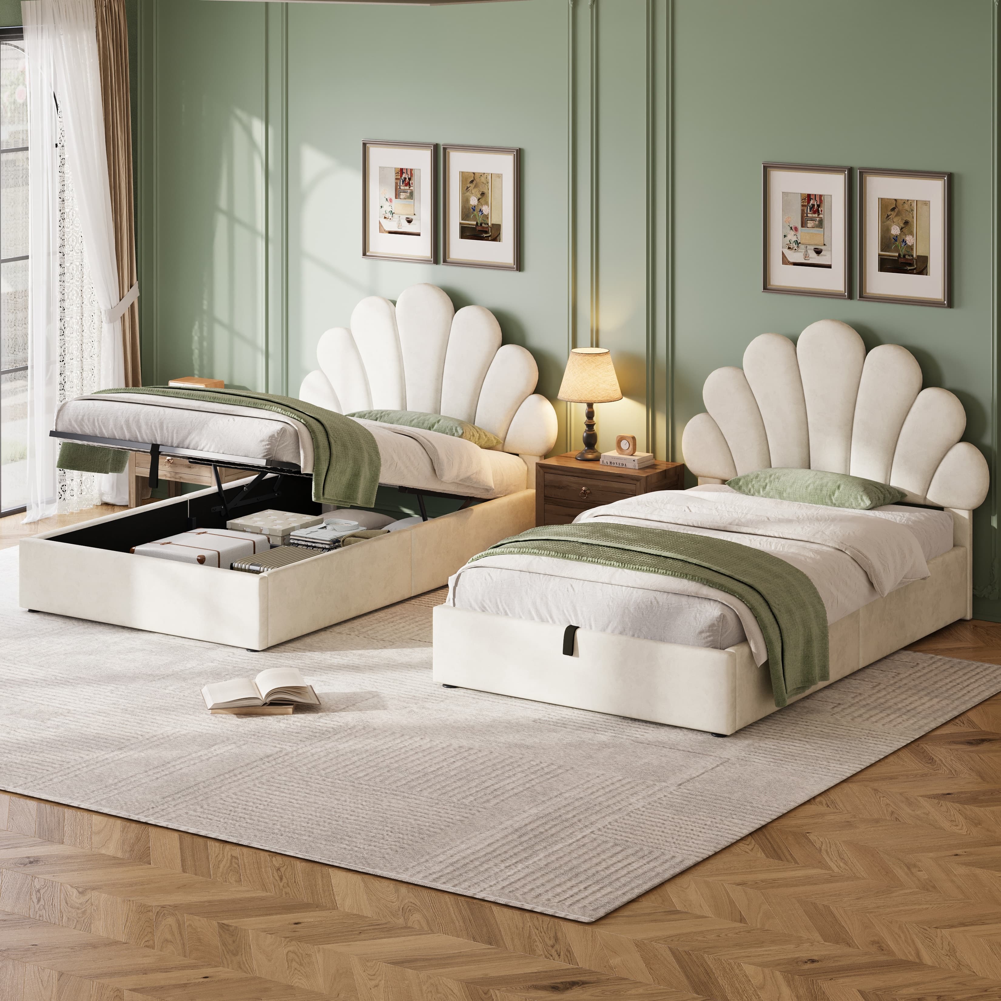 Stylish Single Bed with Smart Storage & Chic Petal Headboard - image 2