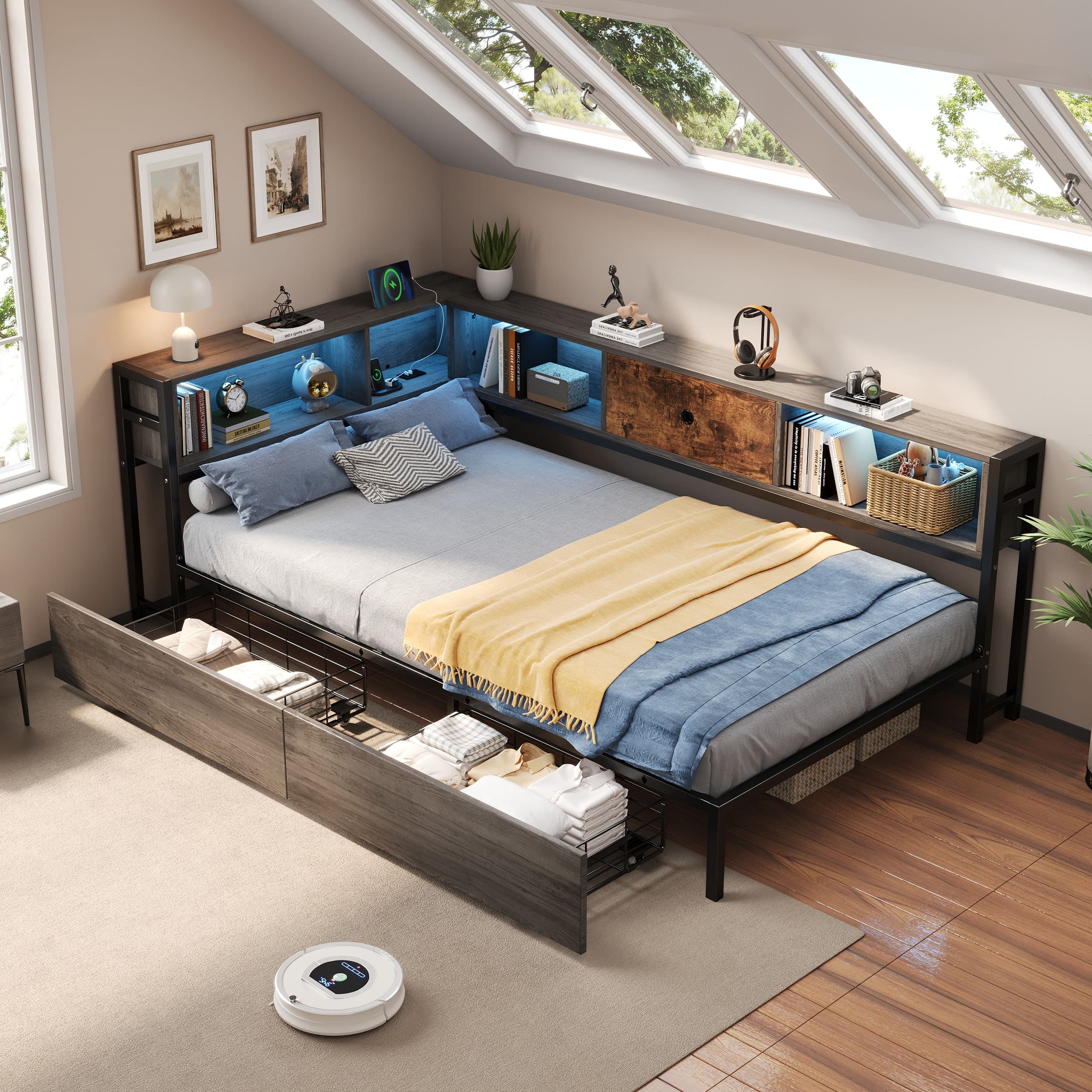 Smart Single Bed with Storage, LED Lights & Charging Station - image 5