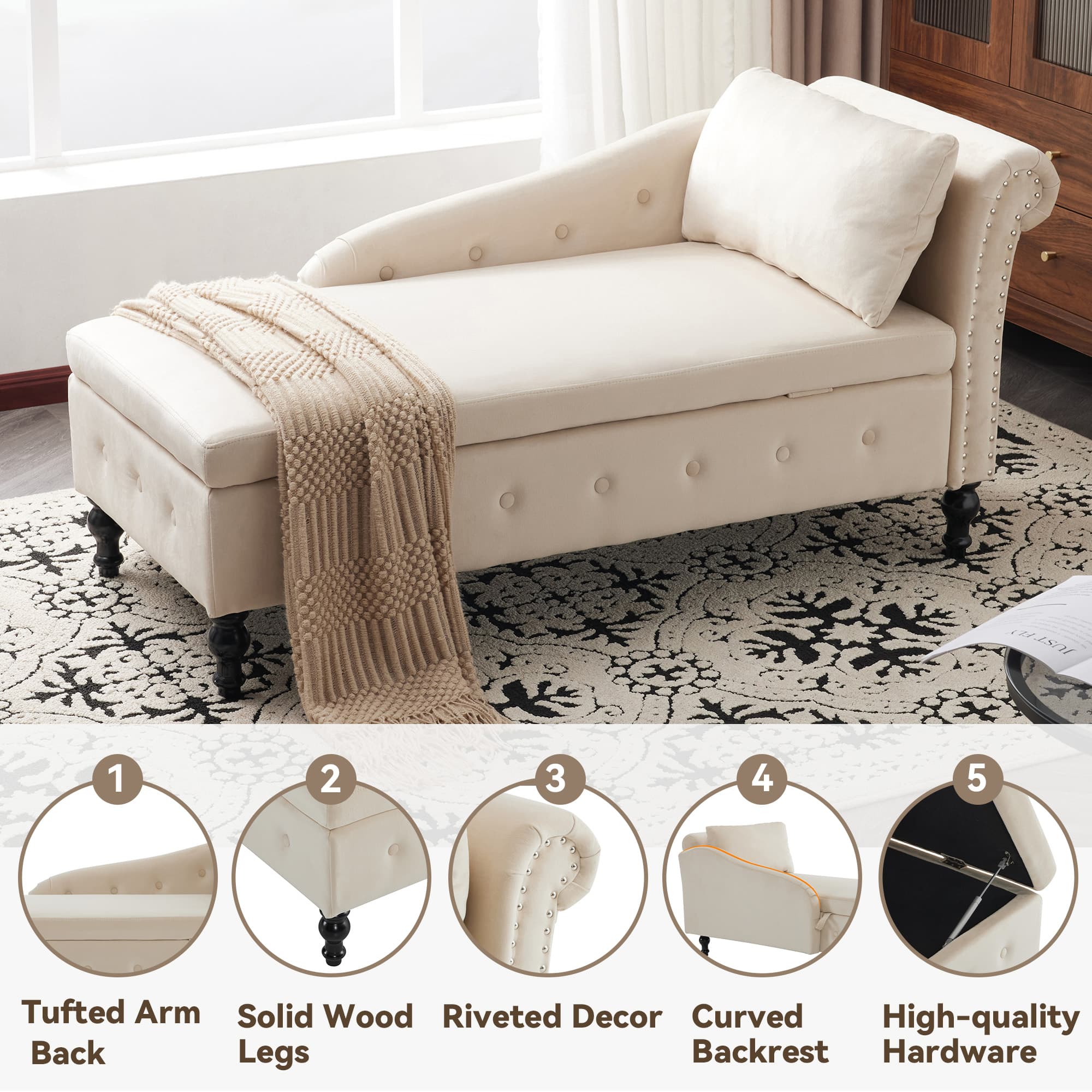 Elegant Velvet Chaise Lounge with Clever Hidden Storage - image 2